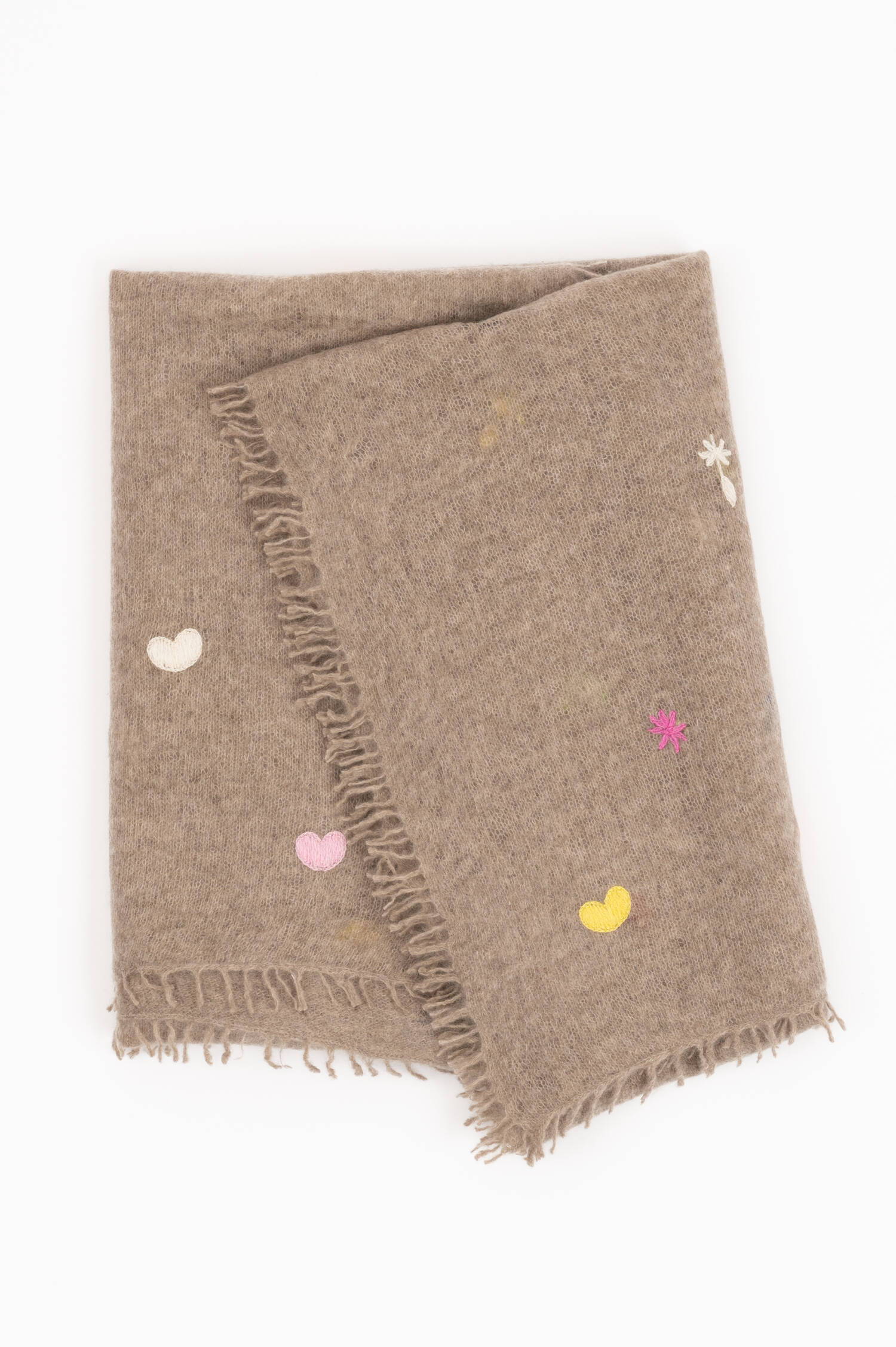 Cashmere Schal mit Herz-Stick in Beige