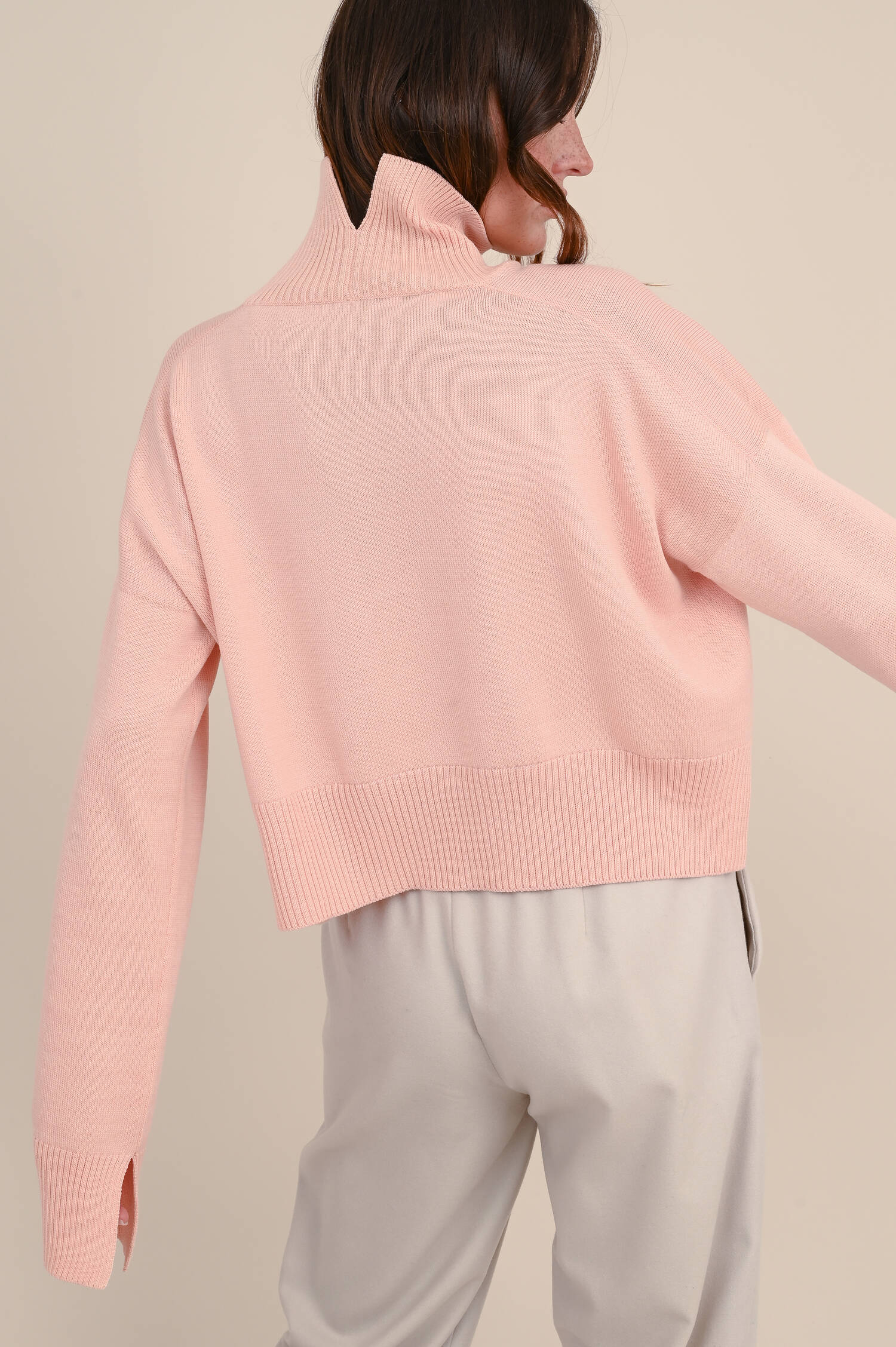 Pullover aus Merinowolle in Lachsrosa Pullover aus Merinowolle in Lachsrosa