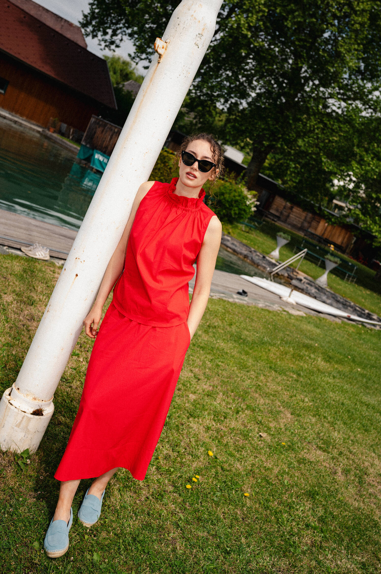 Popeline Blusentop in Rot Popeline Blusentop in Rot