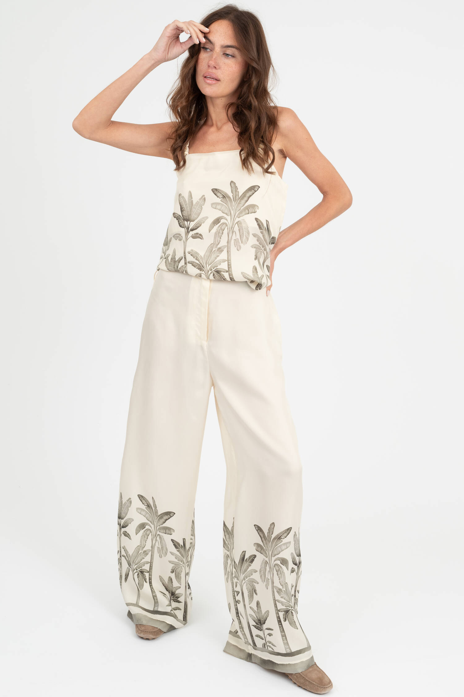 Hose IZABELLE mit Palmen-Print in Creme Hose IZABELLE mit Palmen-Print in Creme