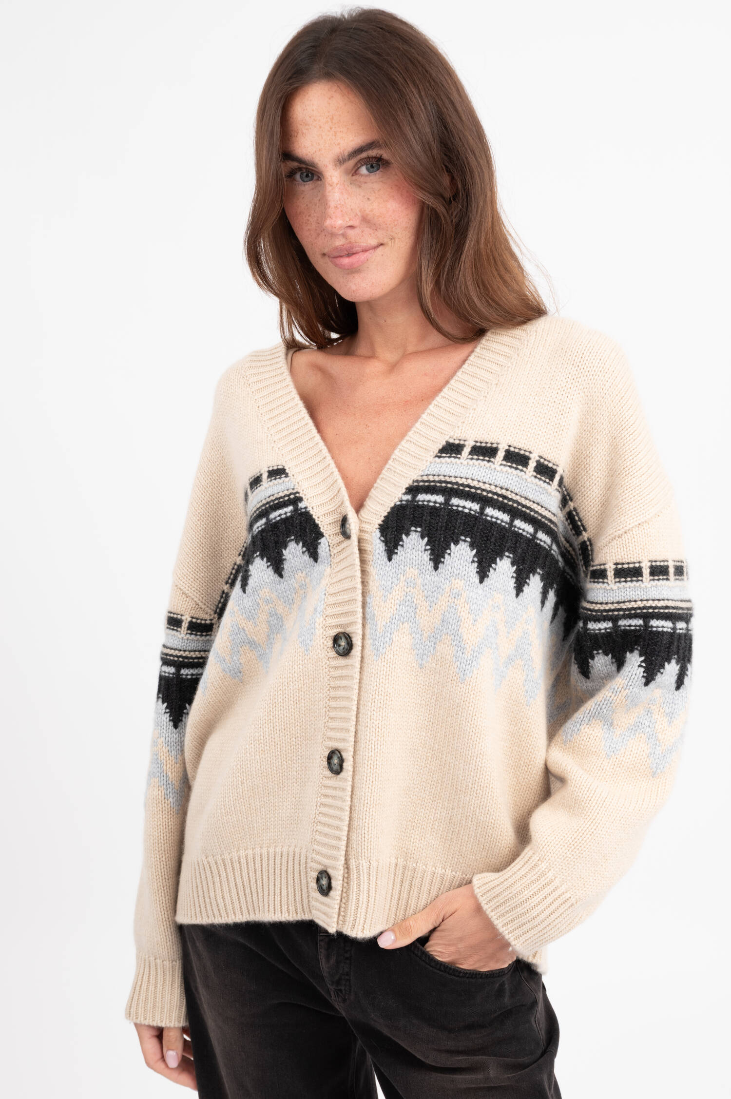 Cardigan in Beige/Hellblau/Dunkelblau Cardigan in Beige/Hellblau/Dunkelblau