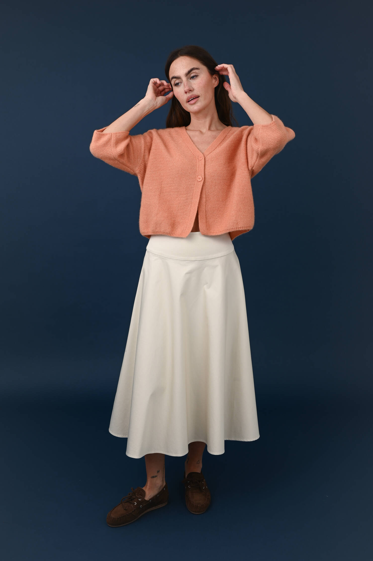 Baumwoll/Cashmere Strickweste in Papaya