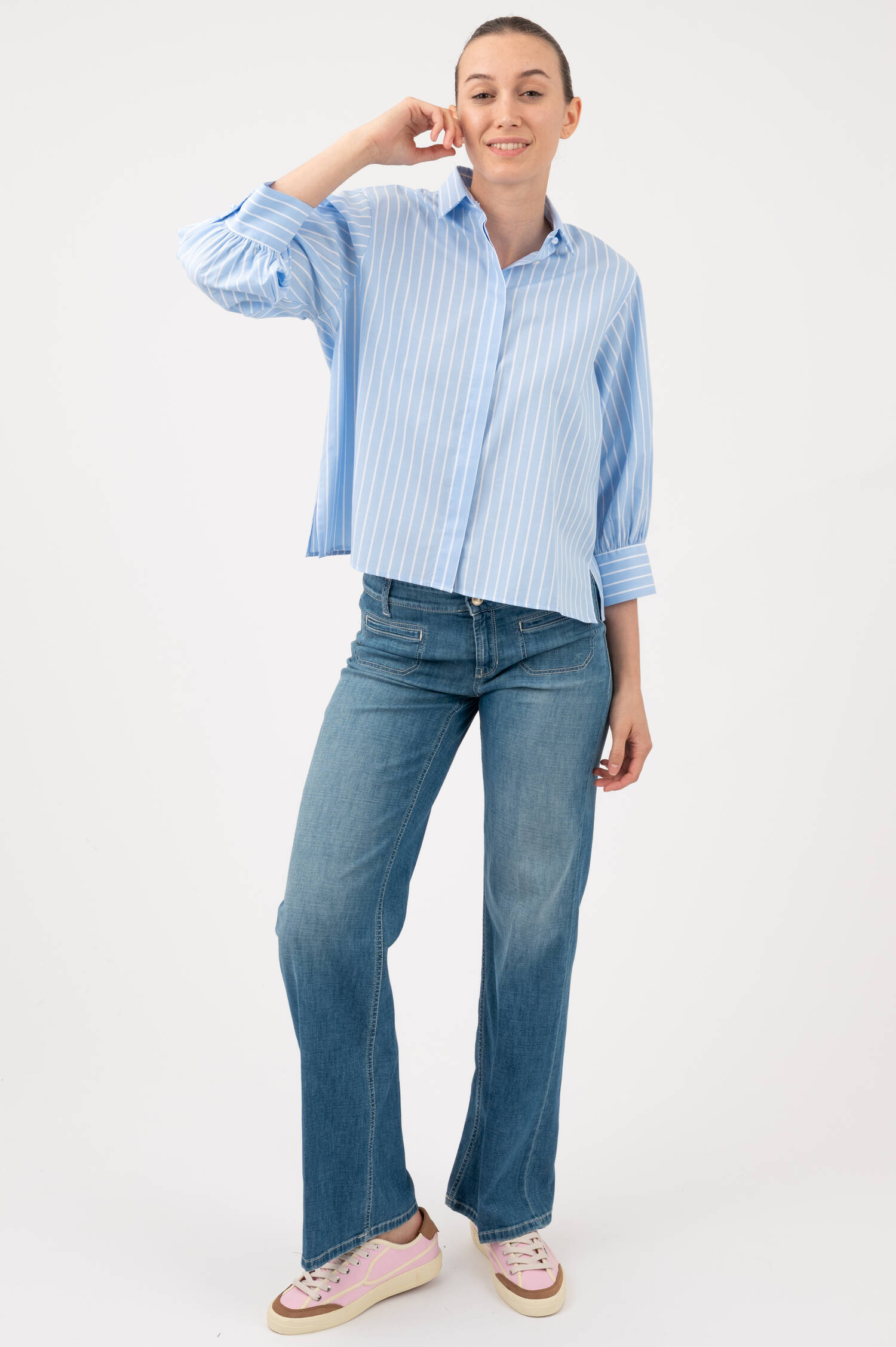 Gestreifte Bluse in Eisblau