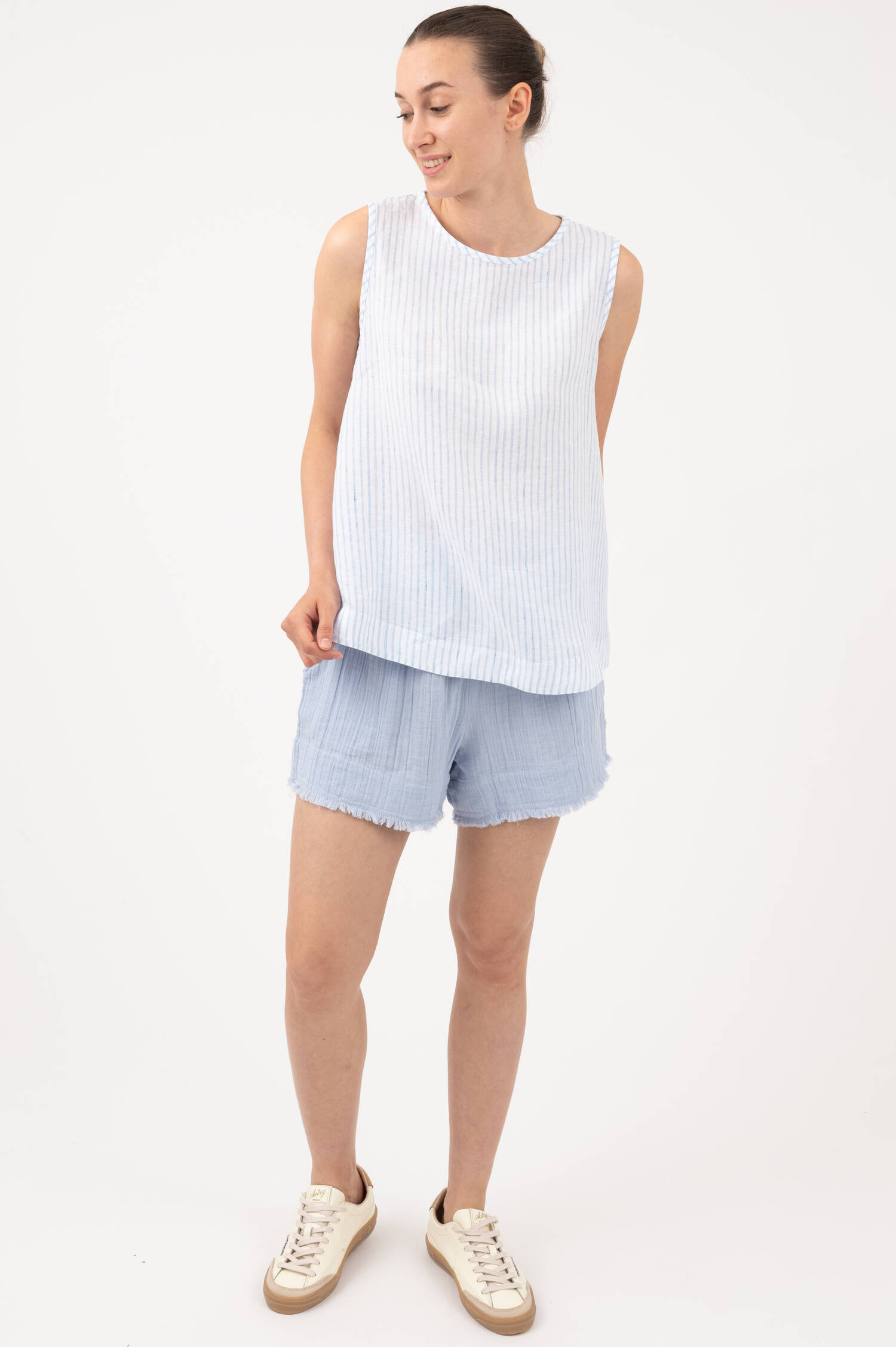 Leinentanktop in Blau/Weiß