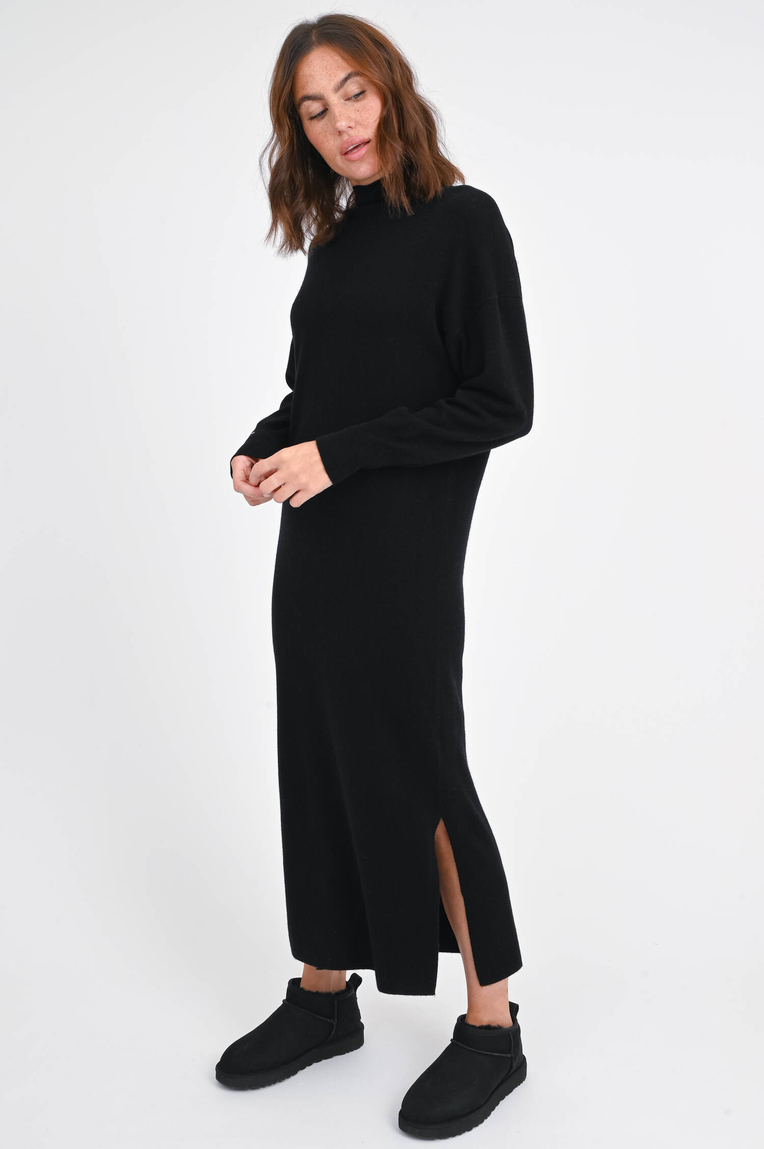 Midi-Kleid aus Woll-Cashmere-Mix in Schwarz