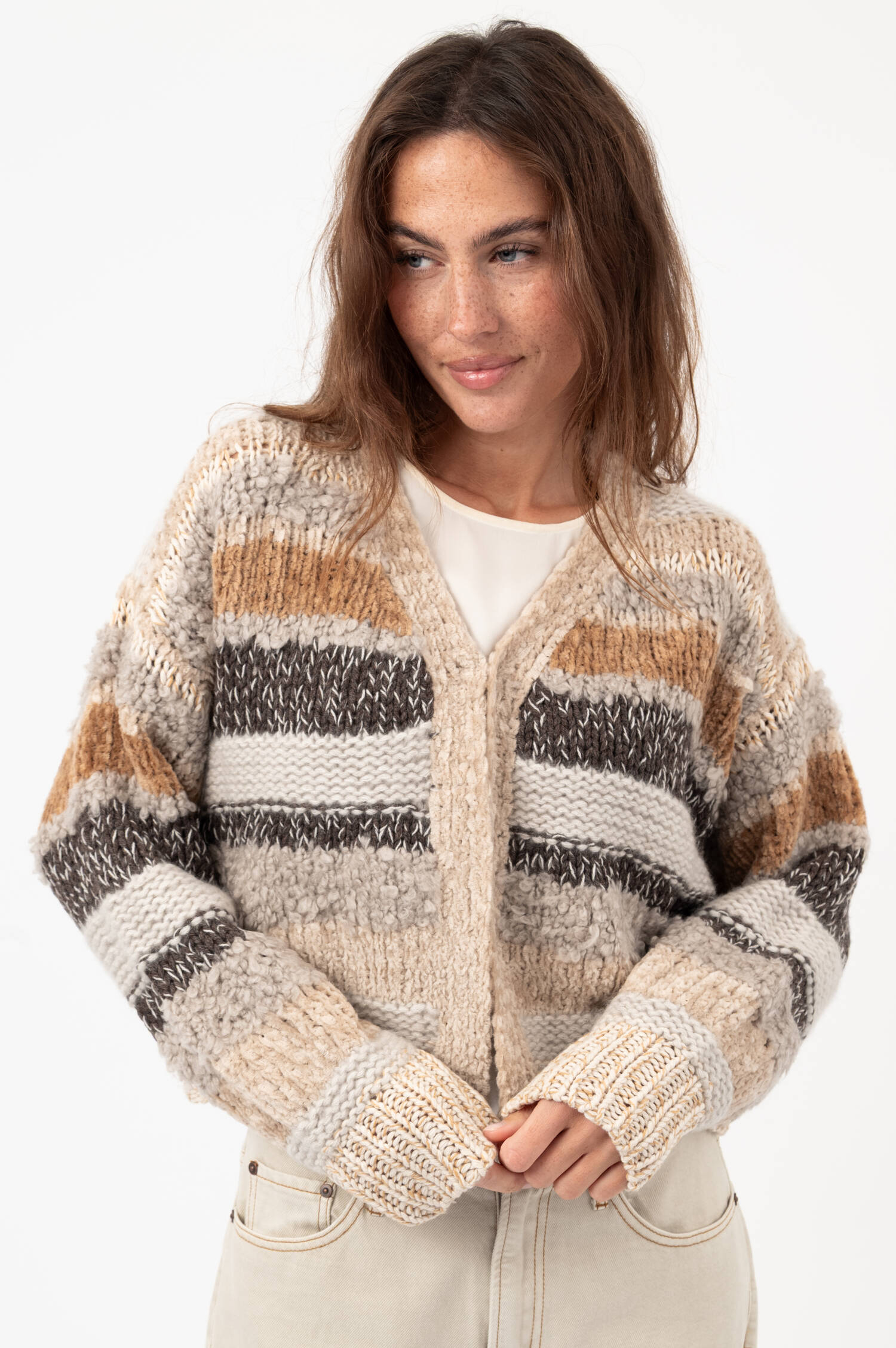 Multi-Garn-Cardigan in Beige