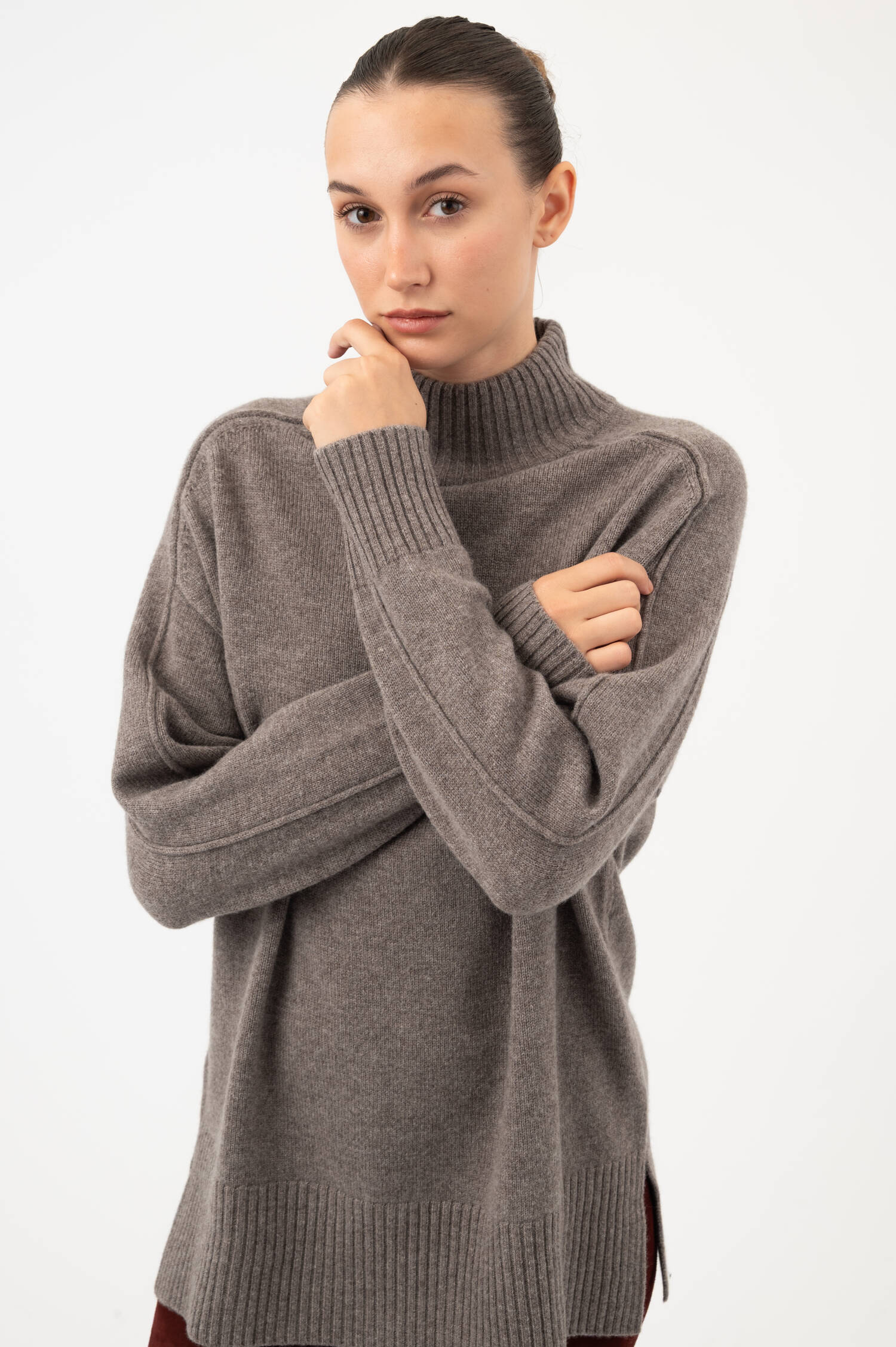 Woll-Pullover in Taupe meliert Woll-Pullover in Taupe meliert