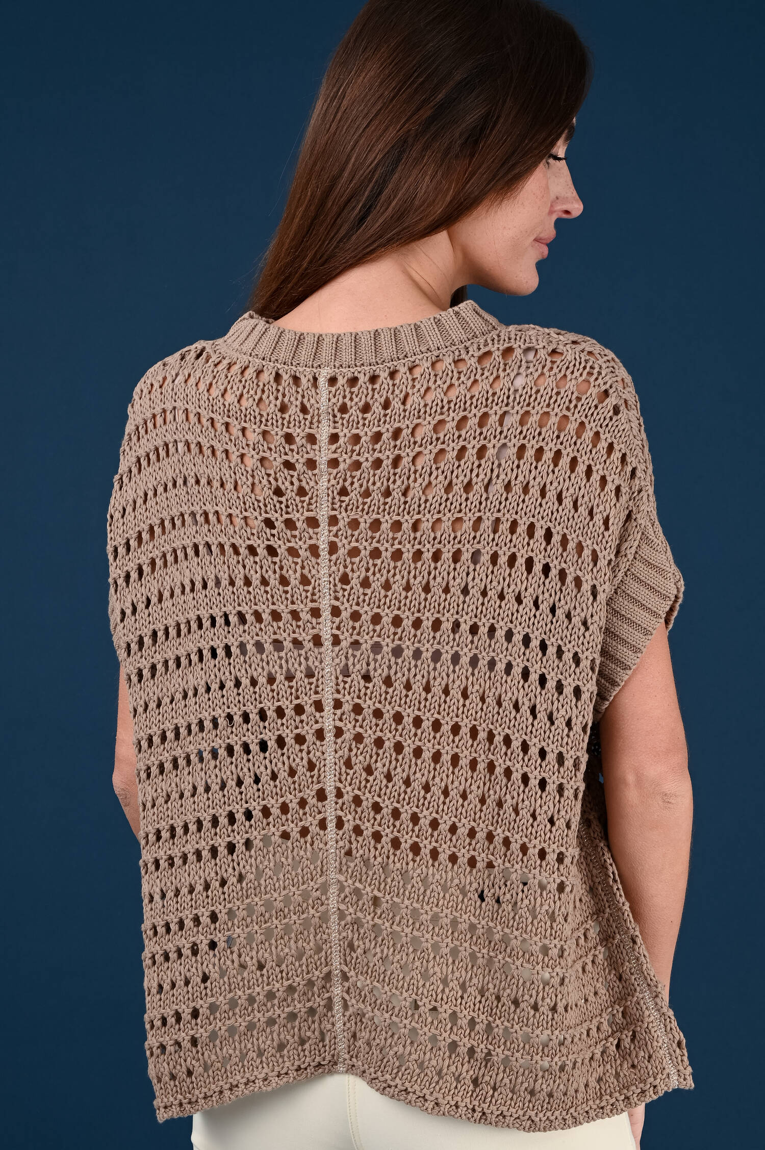 Lochstrickpullover in Terrabraun