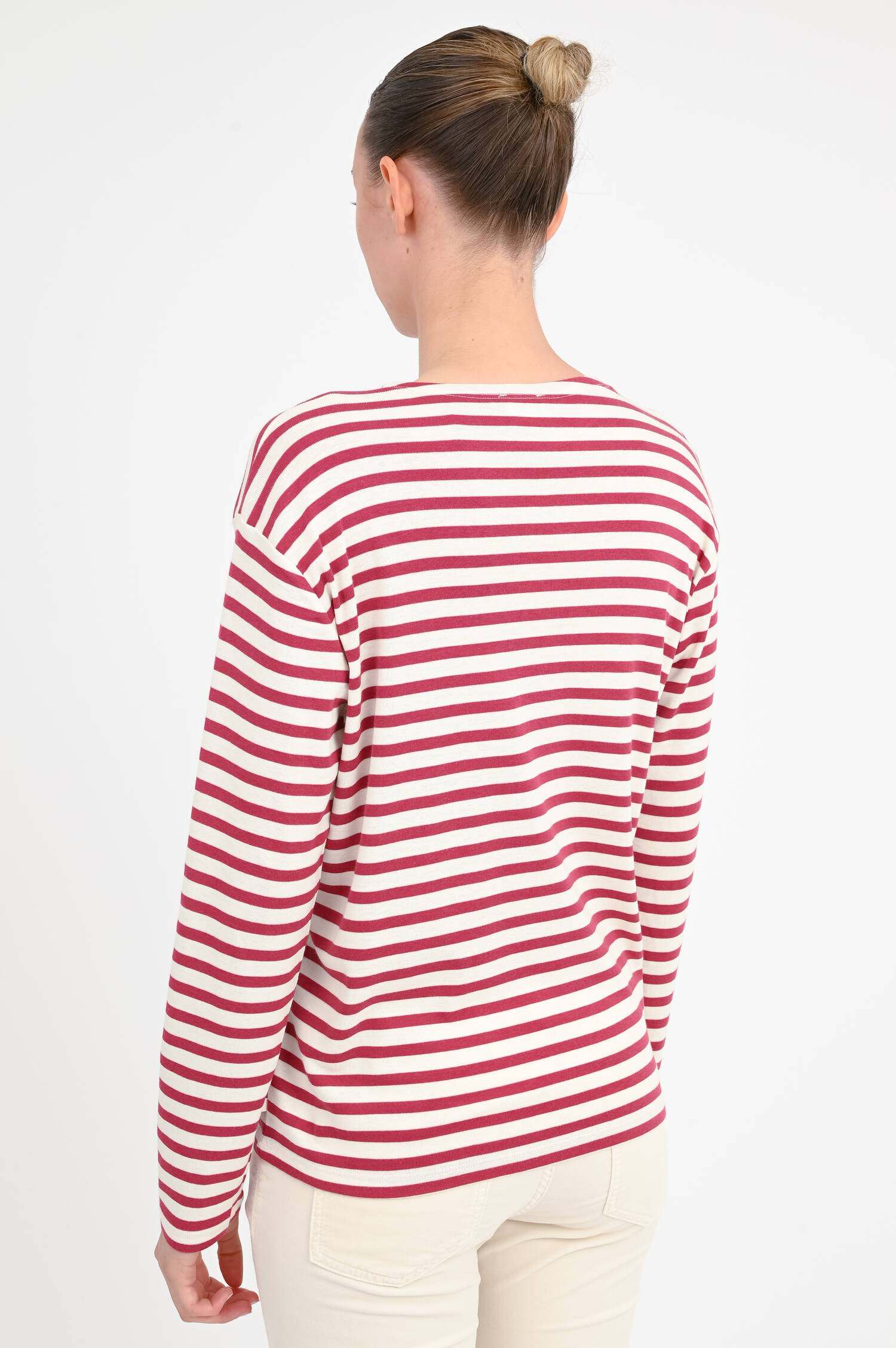  Gestreiftes Langarmshirt in Rot/Creme