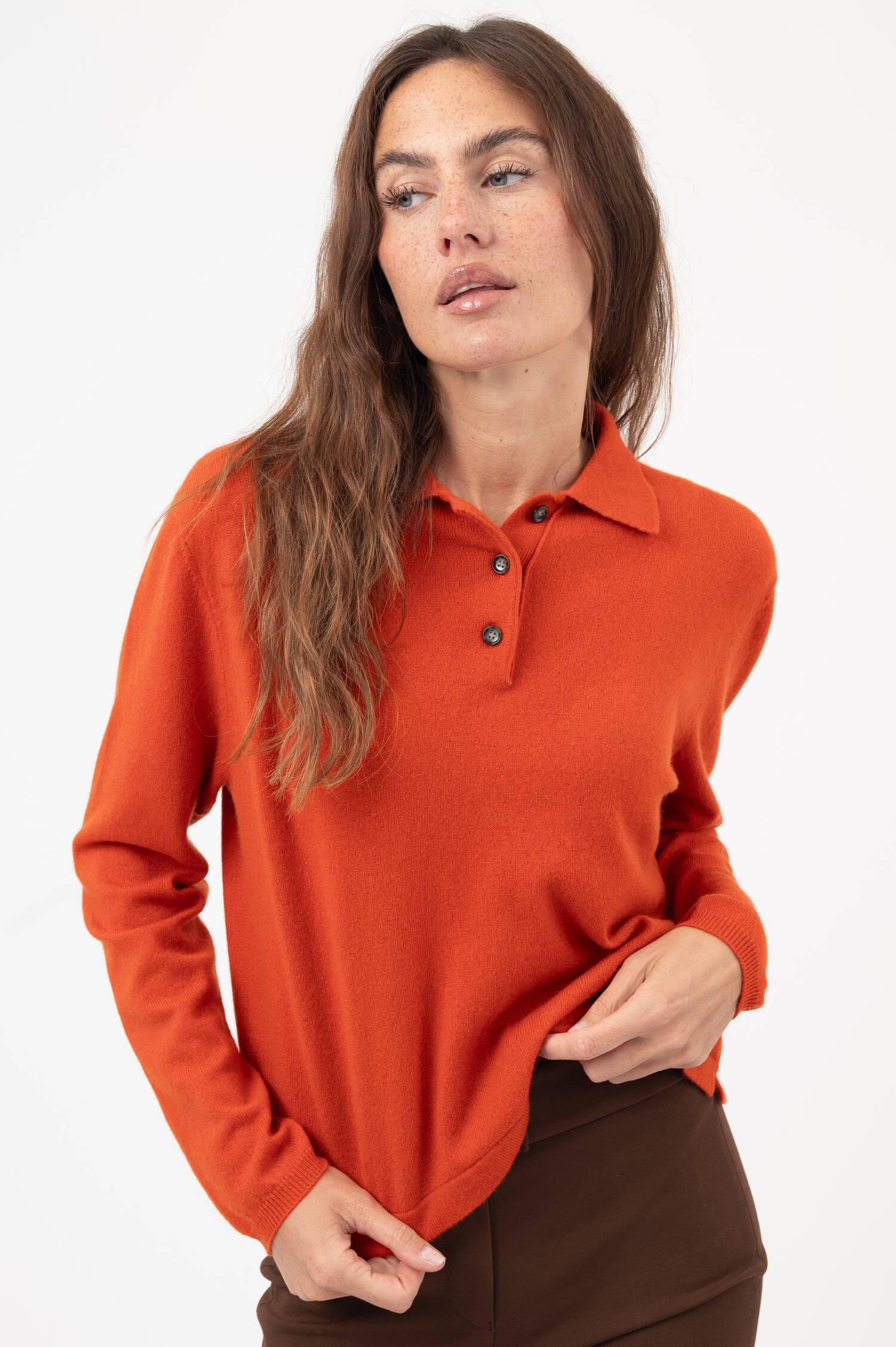 Cashmere-Polo-Pullover in Orange