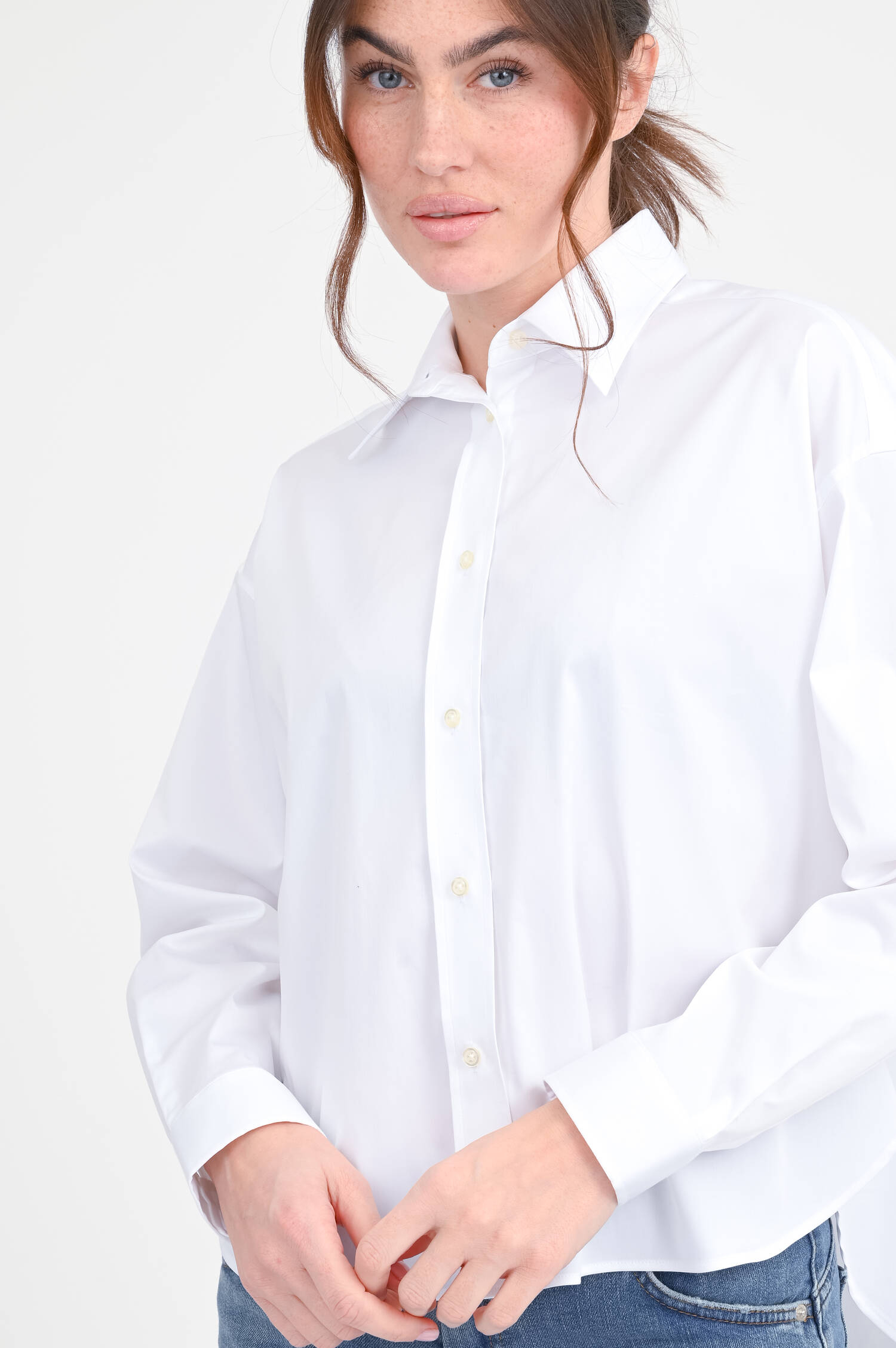 Bluse Vokuhila in Weiß