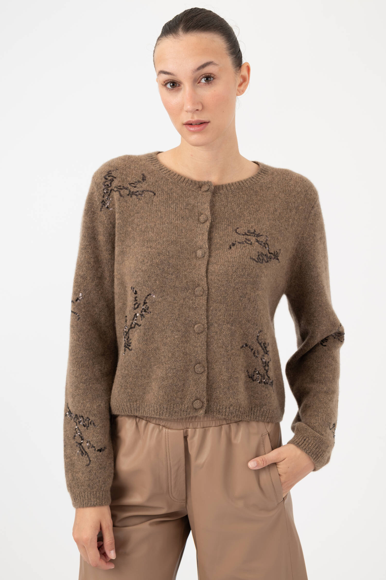Cardigan mit Pailletten-Details in Braun Cardigan mit Pailletten-Details in Braun