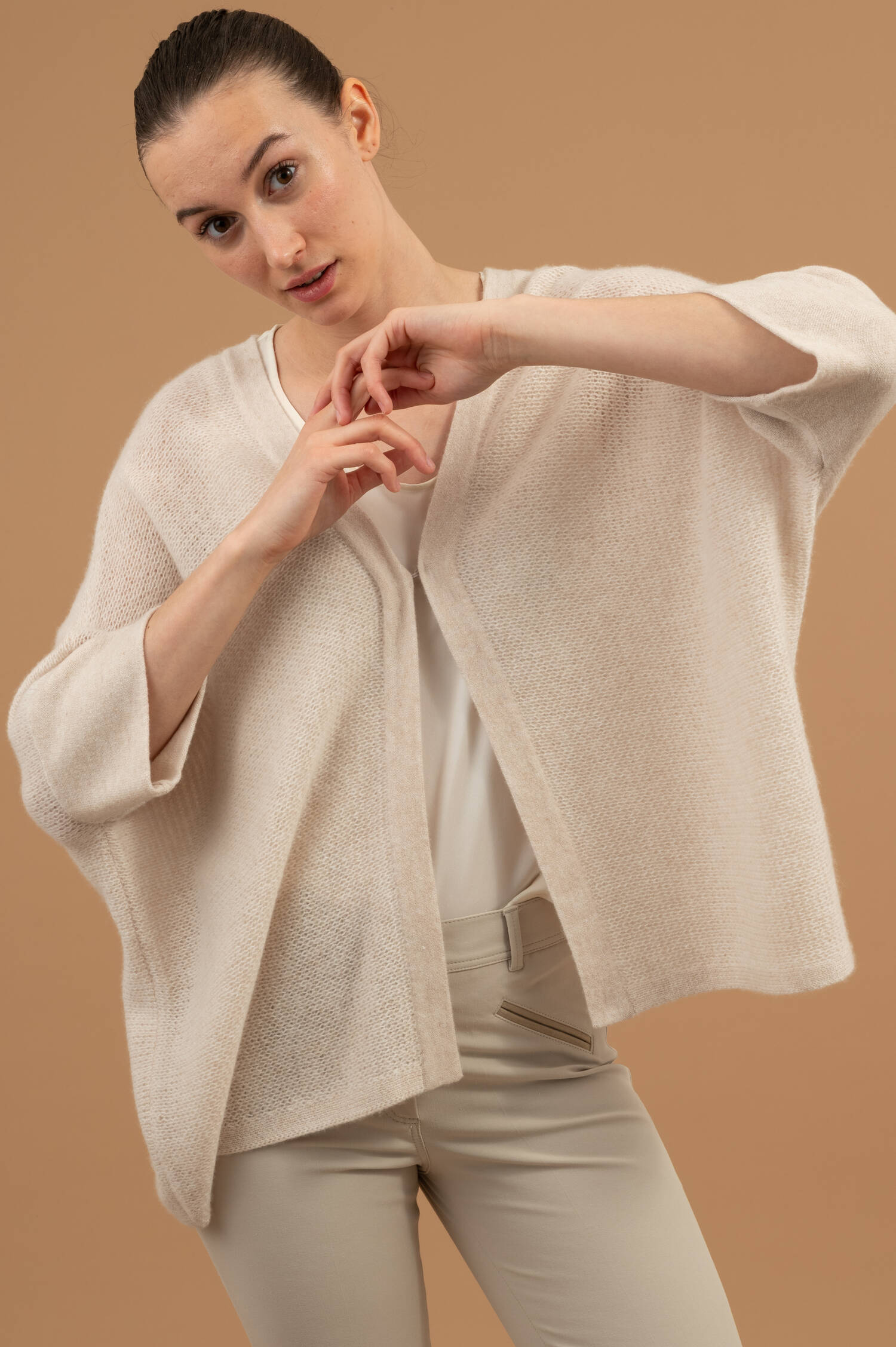 Cashmere Strickweste in Light Beige Melange