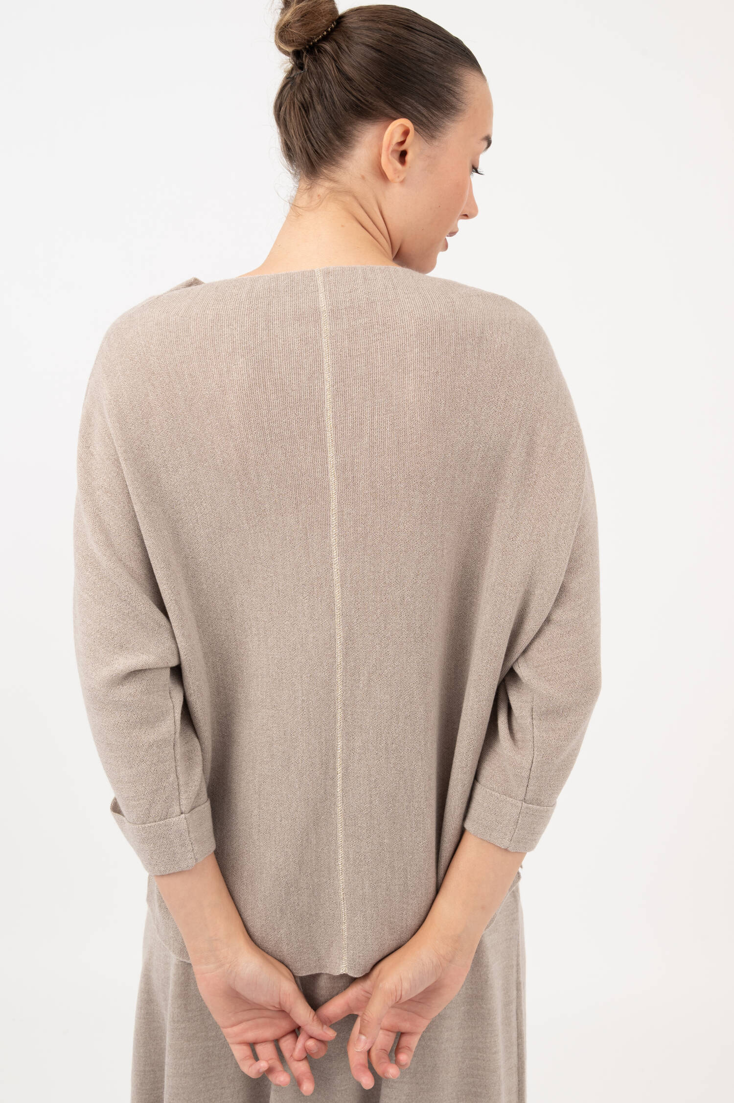 Woll-Pullover mit dezentem Stehkragen in Beige Woll-Pullover mit dezentem Stehkragen in Beige
