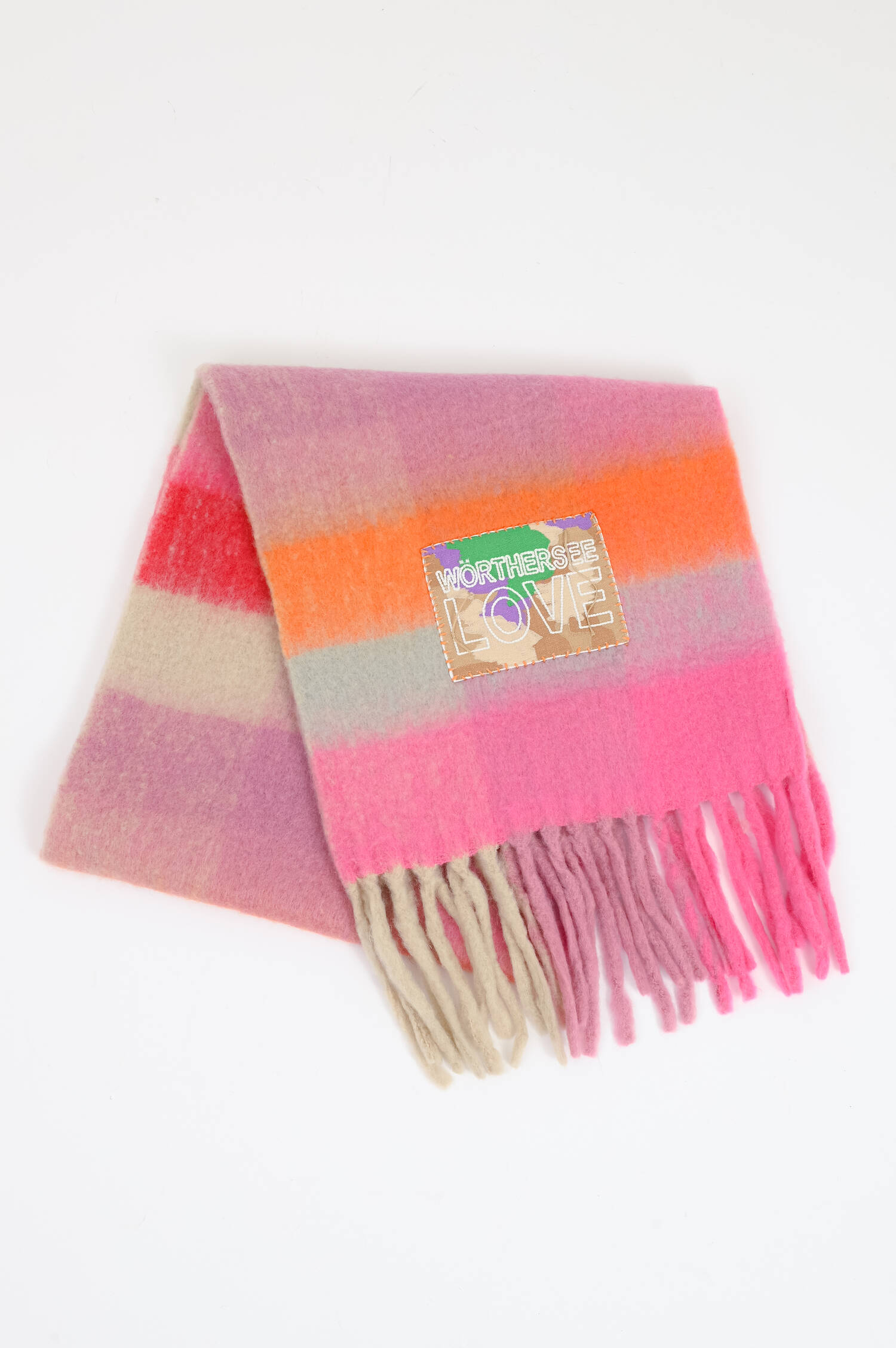 Schal mit WÖRTHERSEE LOVE Patch in Pink/Orange Schal mit WÖRTHERSEE LOVE Patch in Pink/Orange
