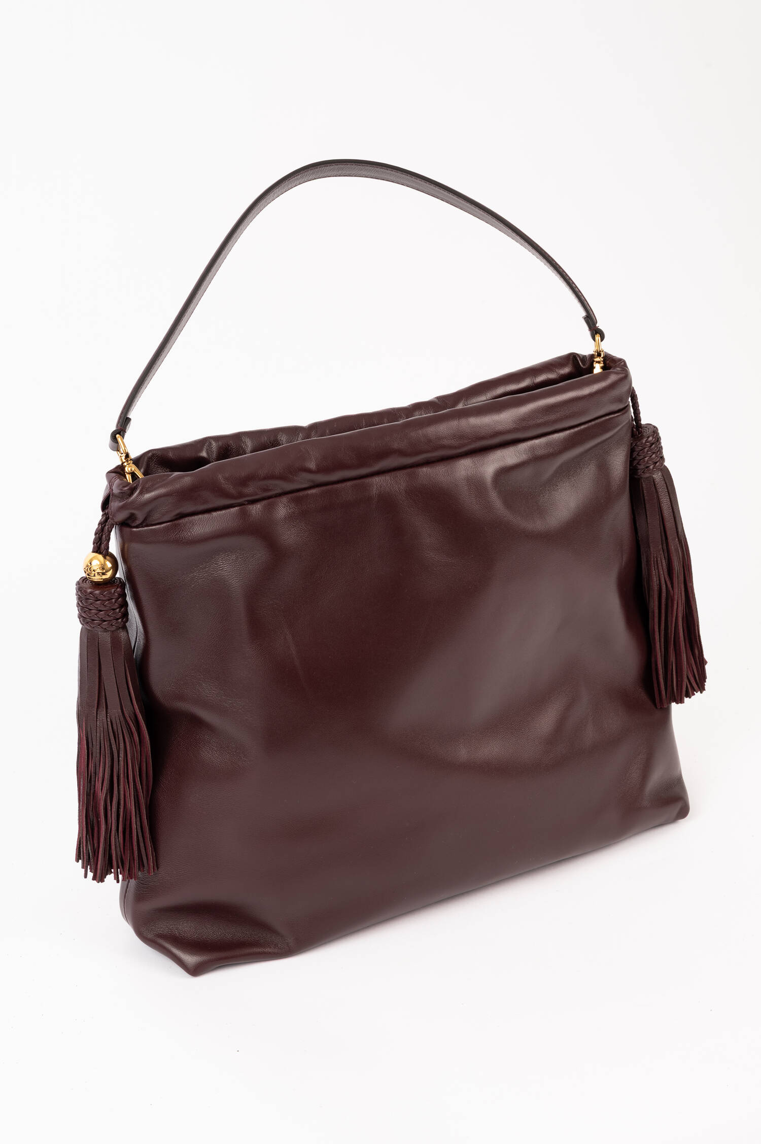 Ledershopper mit Quasten in Marone