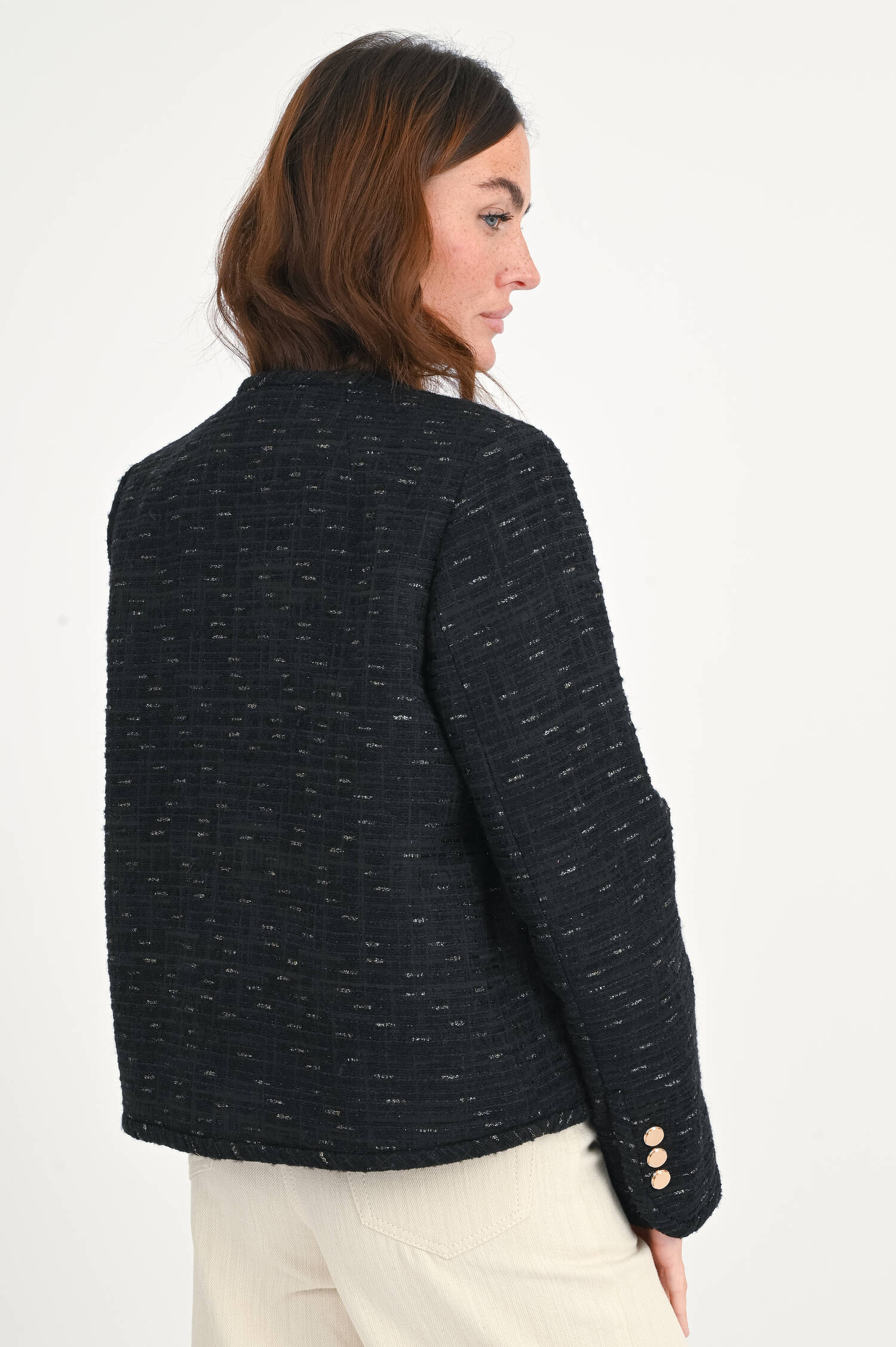 Kurze Tweed-Jacke in Shiny Black