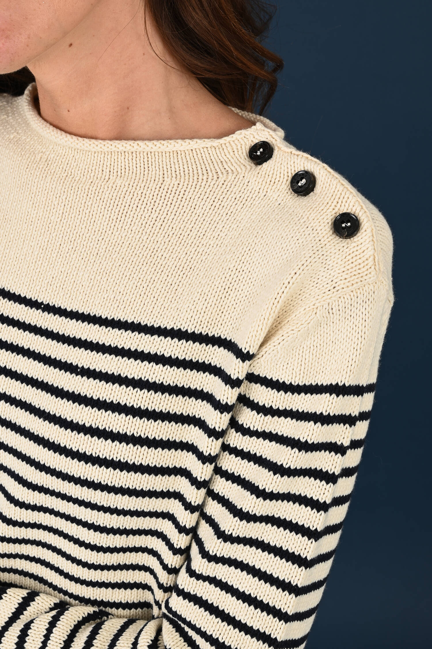 Pullover QUADRO in Blau/Beige gestreift