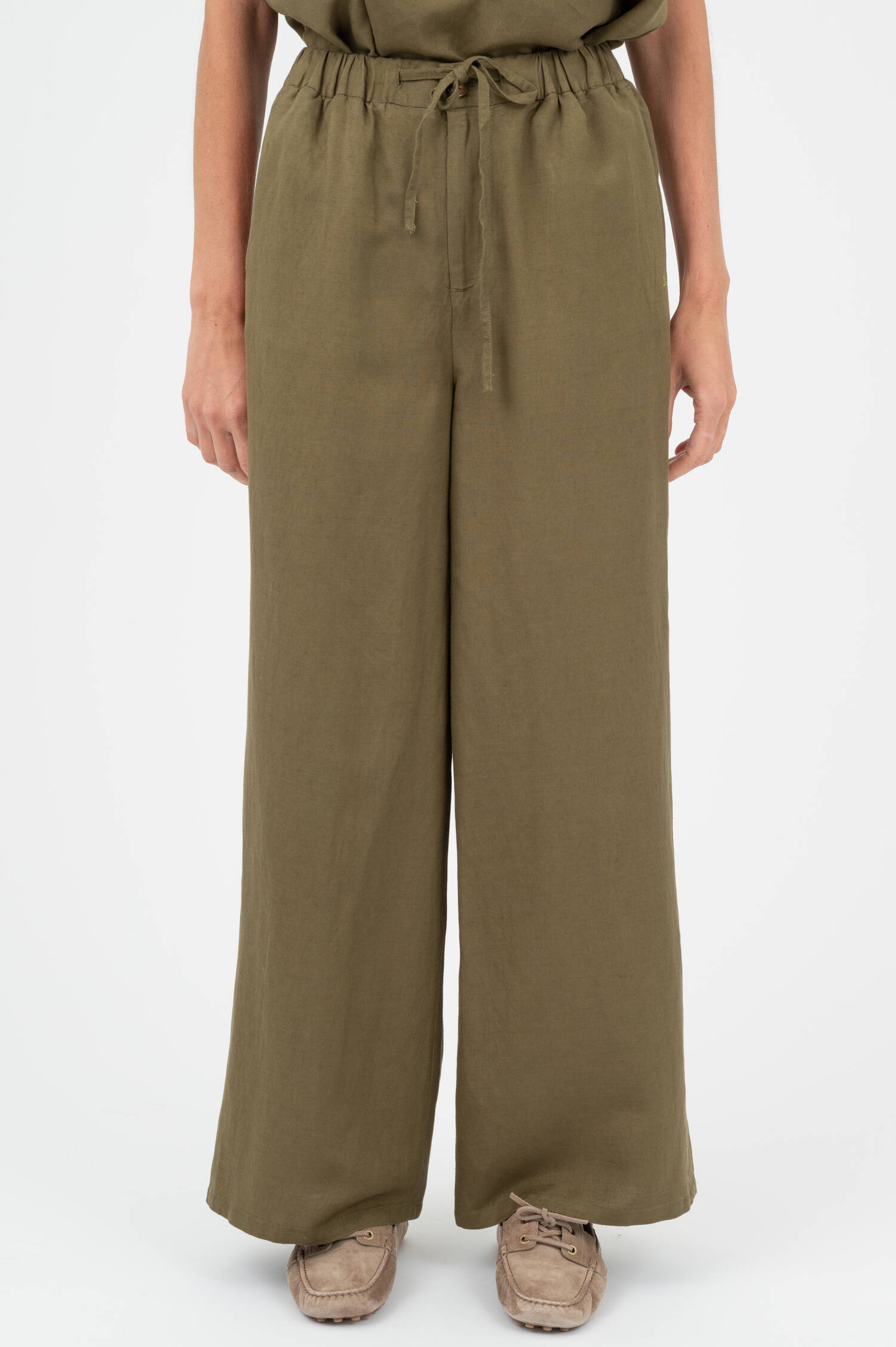 Leinenmix Hose in Olivgrün
