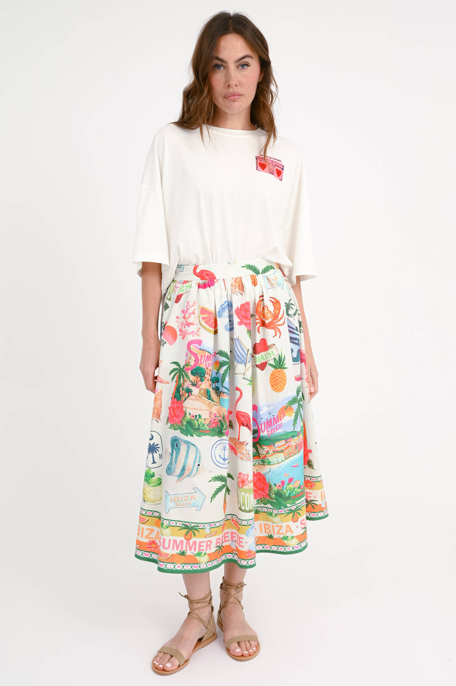 Gemusteter Midirock BREEZE in Weiß/Multicolor