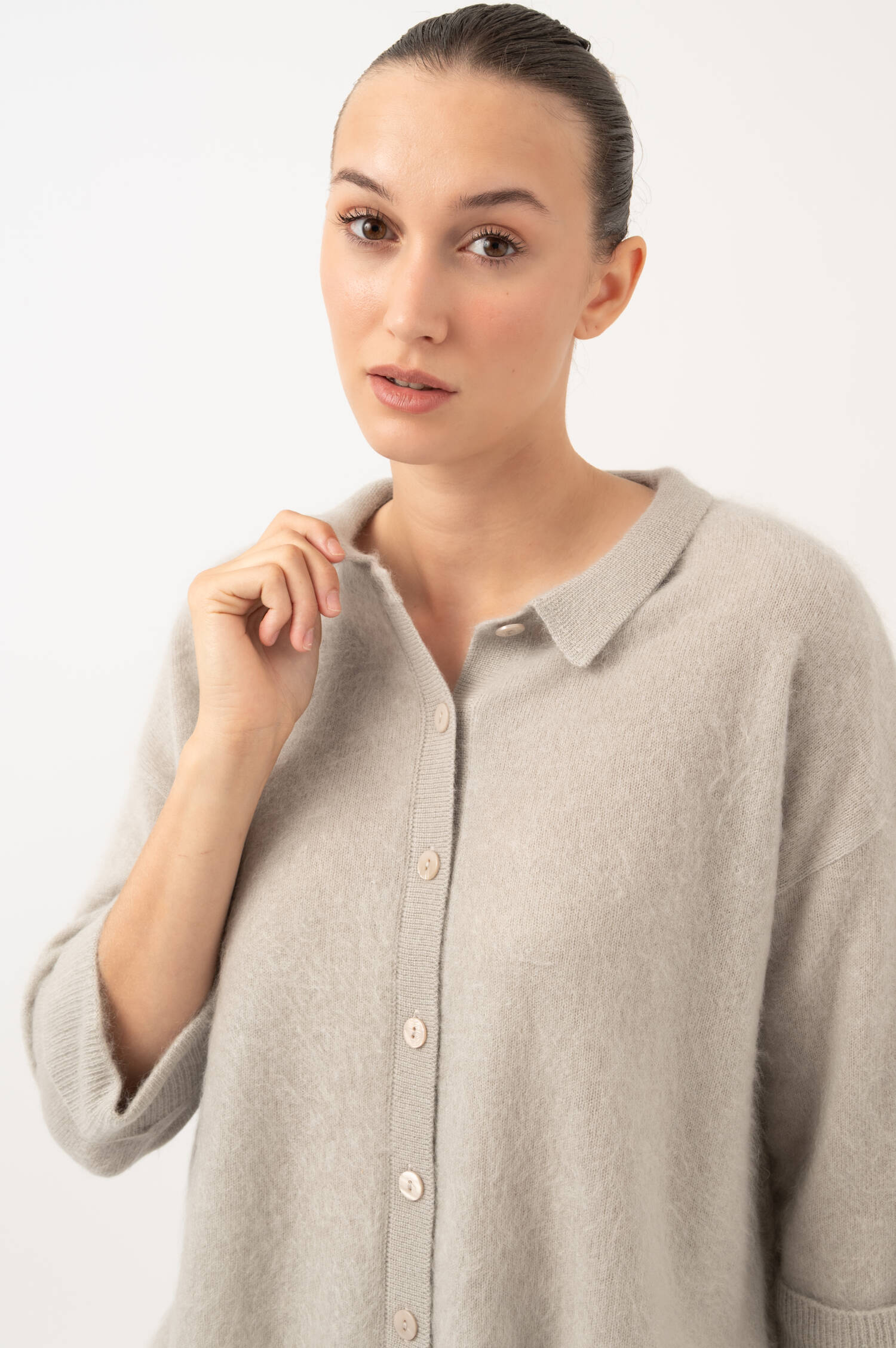 Hairy Cashmere Cardigan in Grau