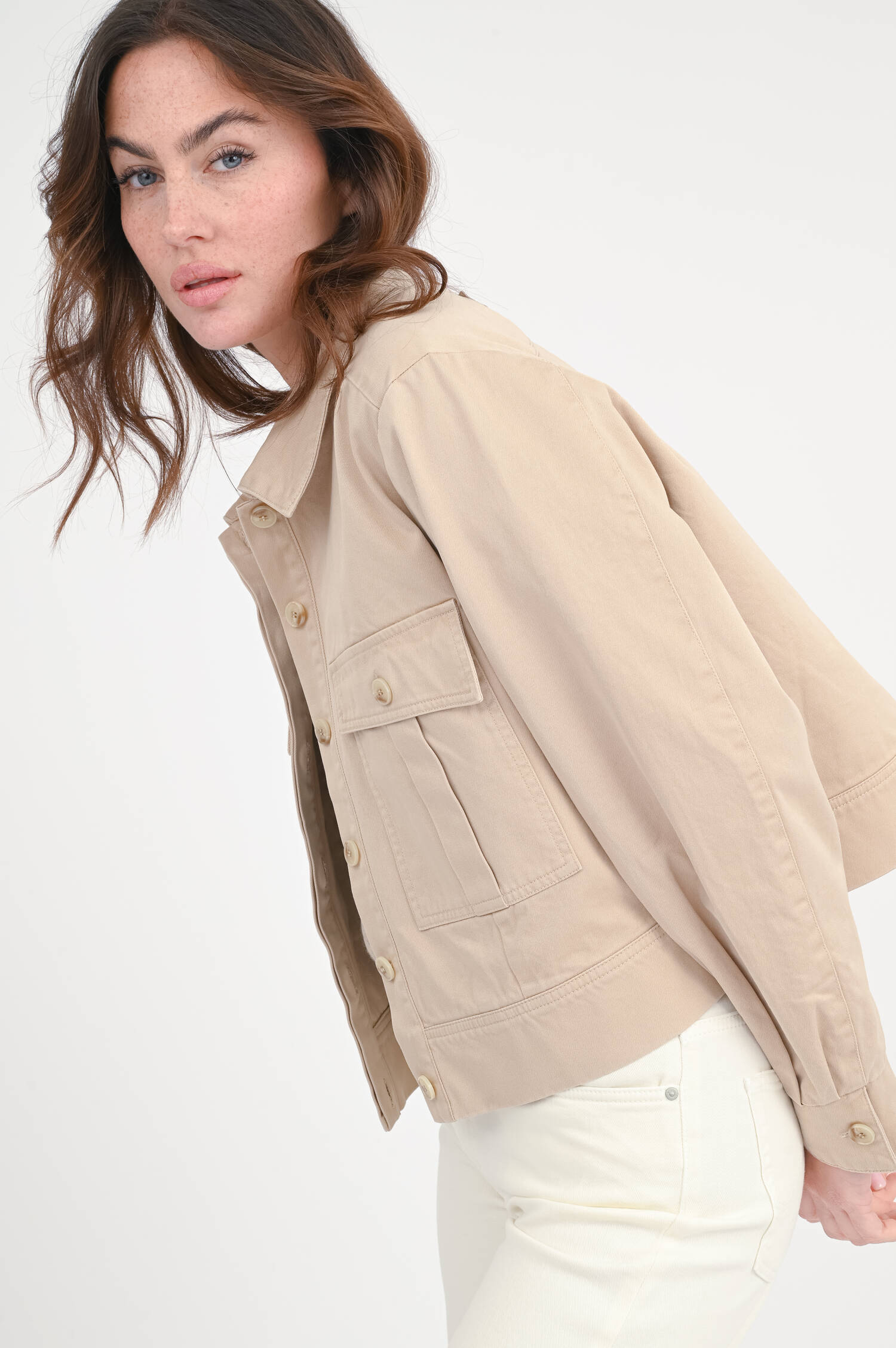 Boxy Baumwoll-Jacke in Beige