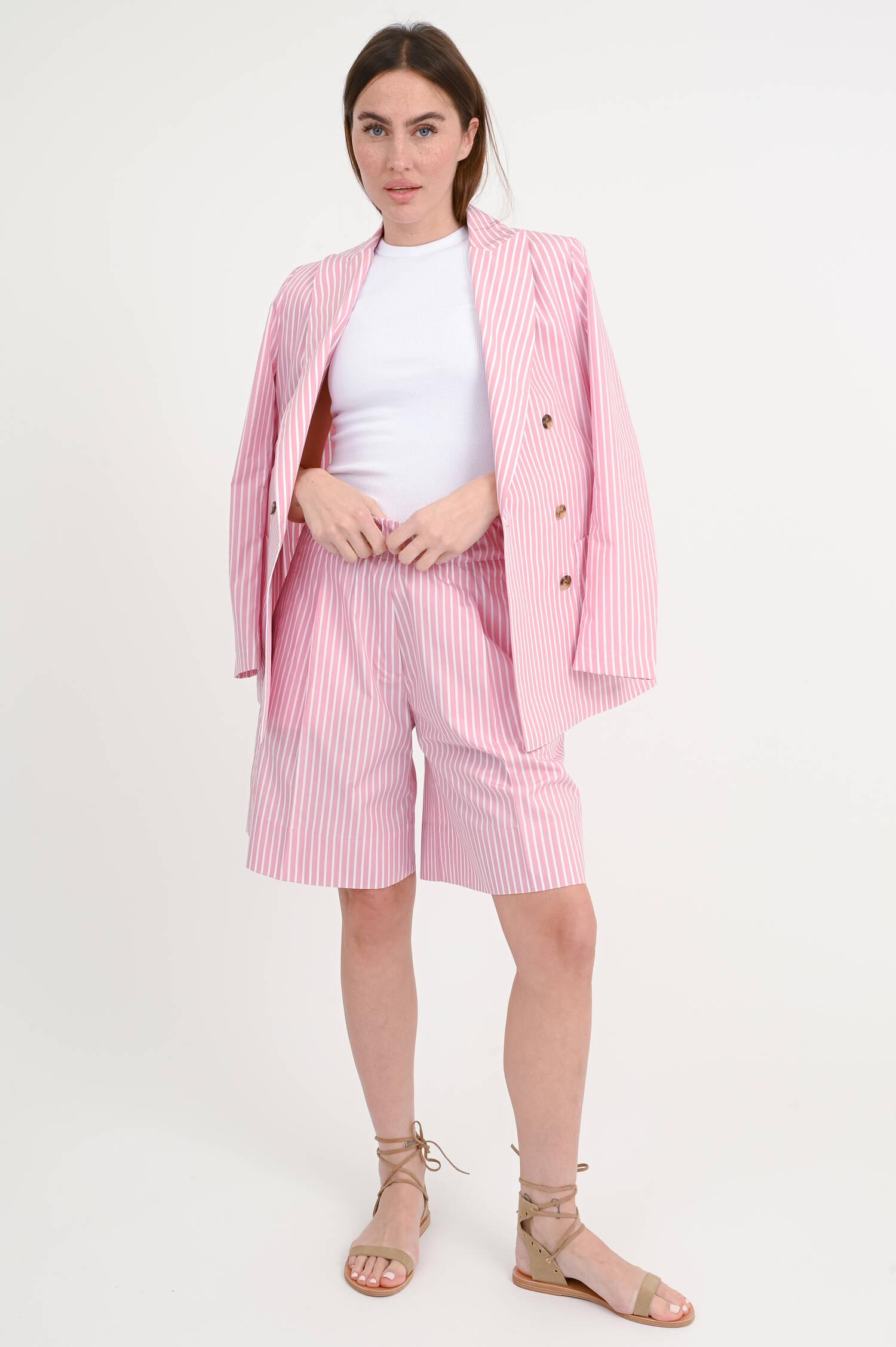 Gestreifte Baumwoll-Shorts in Rosa/Weiß Gestreifte Baumwoll-Shorts in Rosa/Weiß