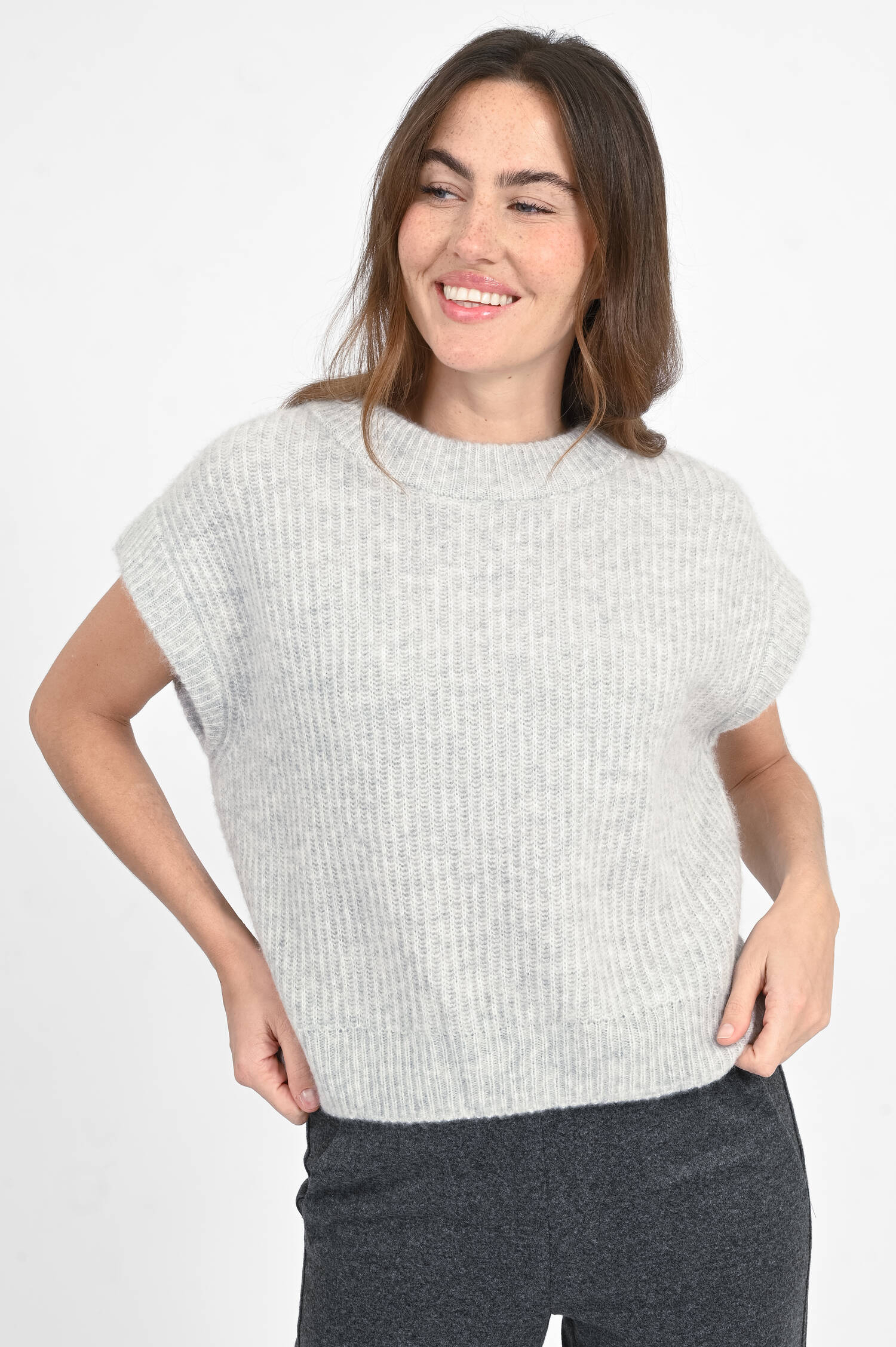 Cashmere-Baumwoll-Pullunder in Hellgrau