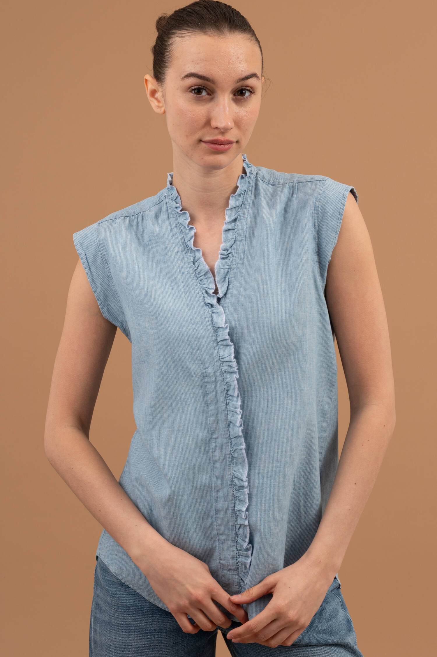 Leinenmix Bluse ALLY in Denimblau