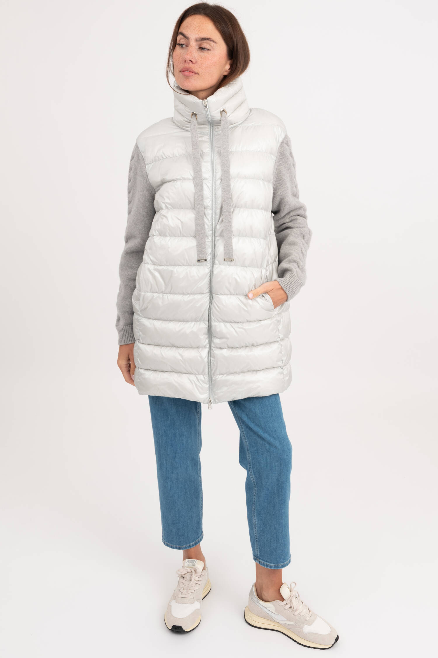 Lange Hybridjacke in Hellgrau Lange Hybridjacke in Hellgrau
