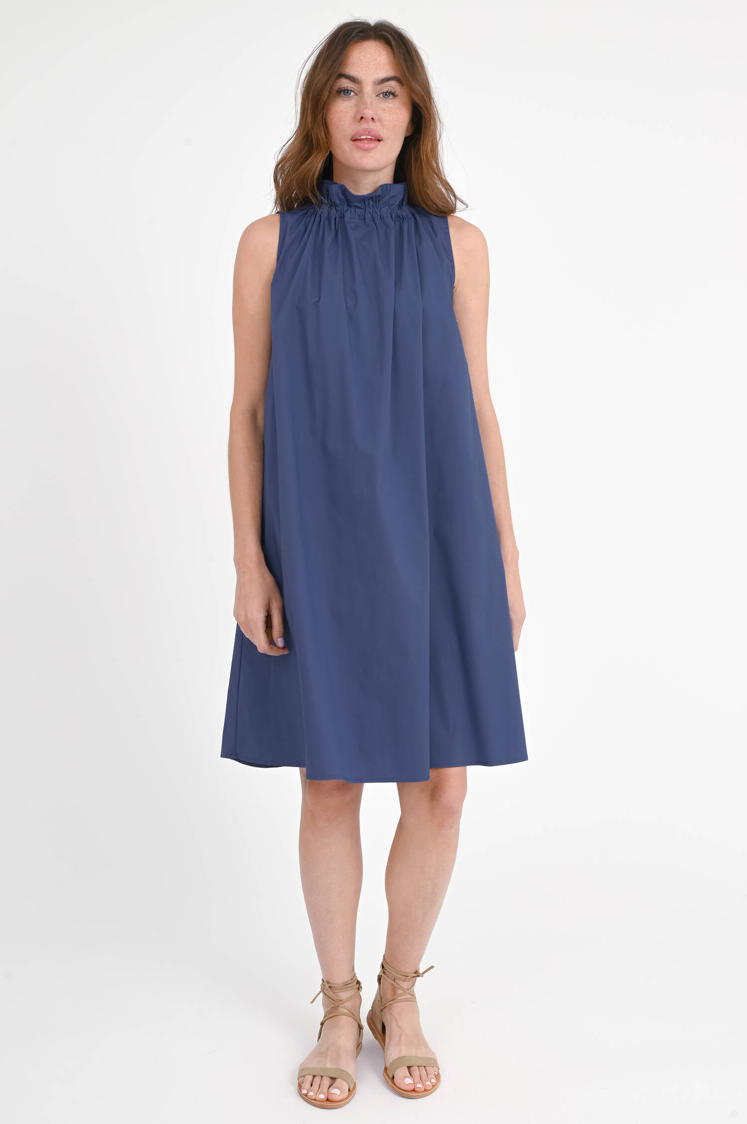 Kleid ANGELA mit Rüschenkragen in Schieferblau