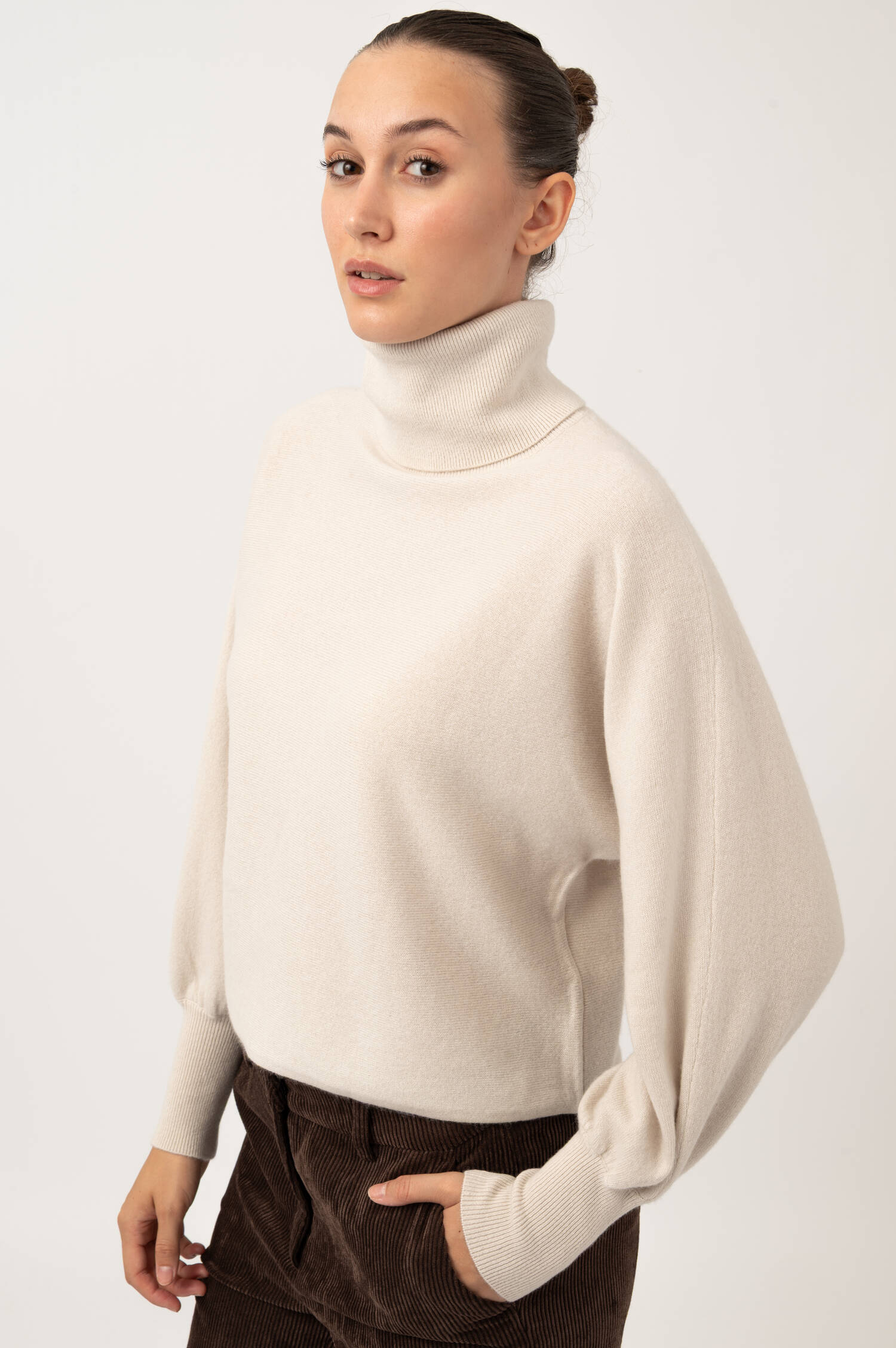 Woll-Cashmere Rollkragen Pullover in Beige