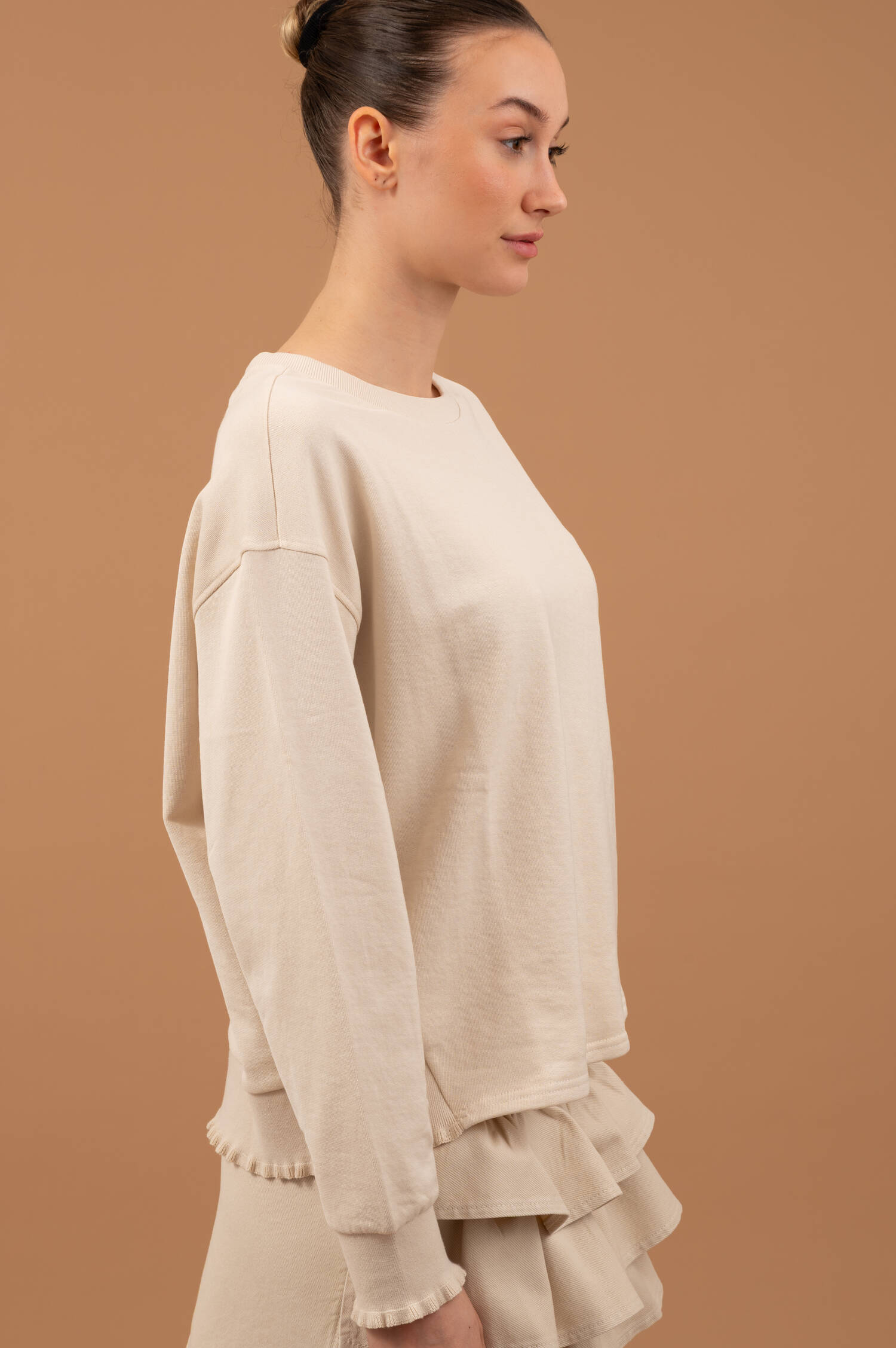 Sweater mit Rüschen-Details in Sandbeige