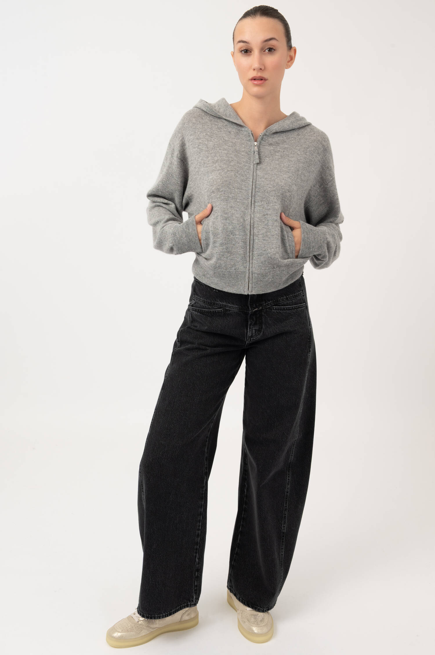 Woll-Cashmere Strickjacke in Grau meliert Woll-Cashmere Strickjacke in Grau meliert