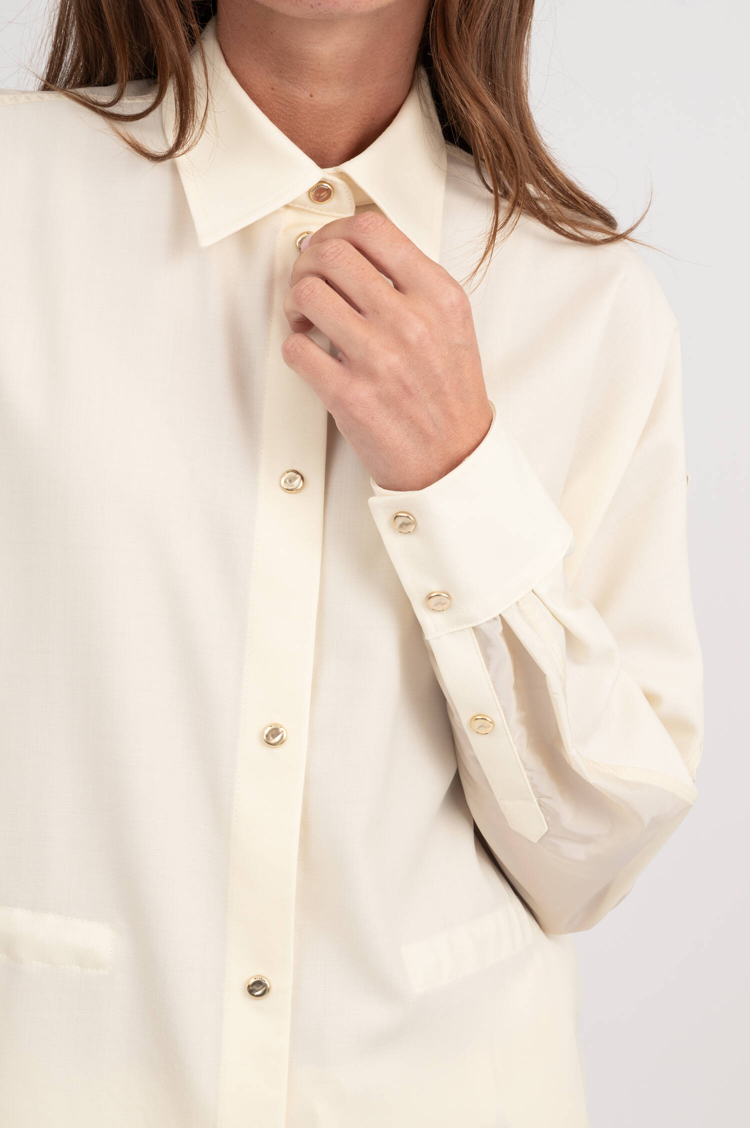 Material-Mix Bluse in Creme