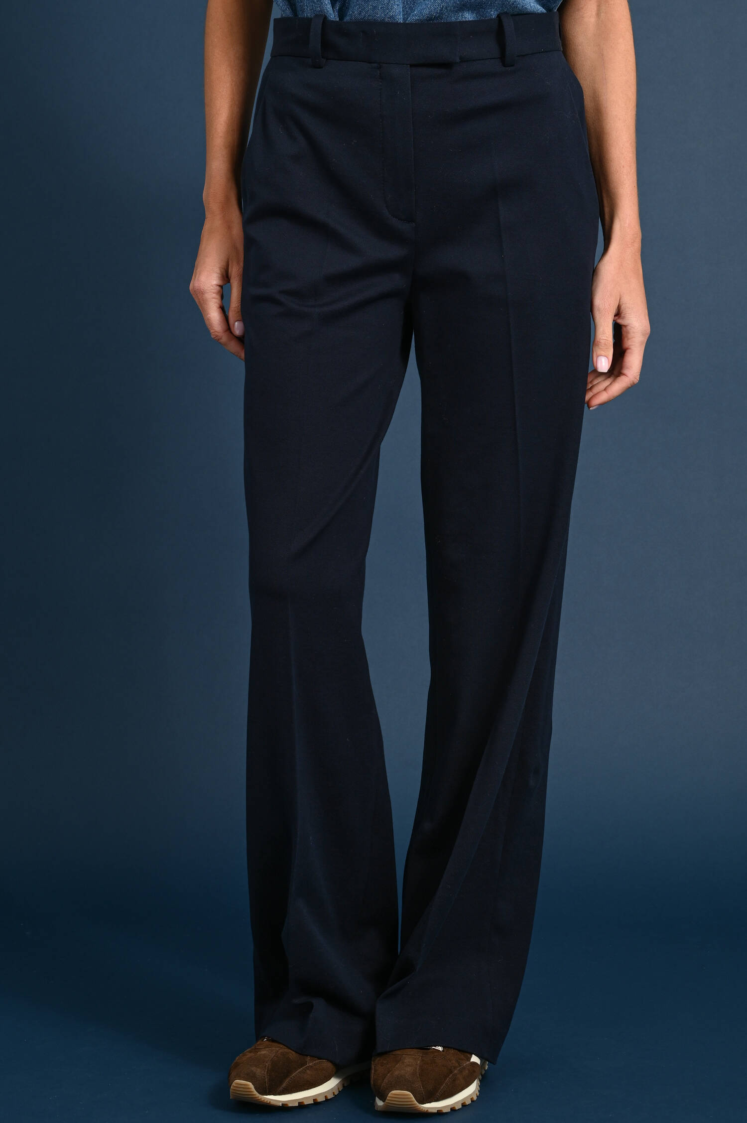 Wide-Leg Hose aus Pikee in Blu Navy