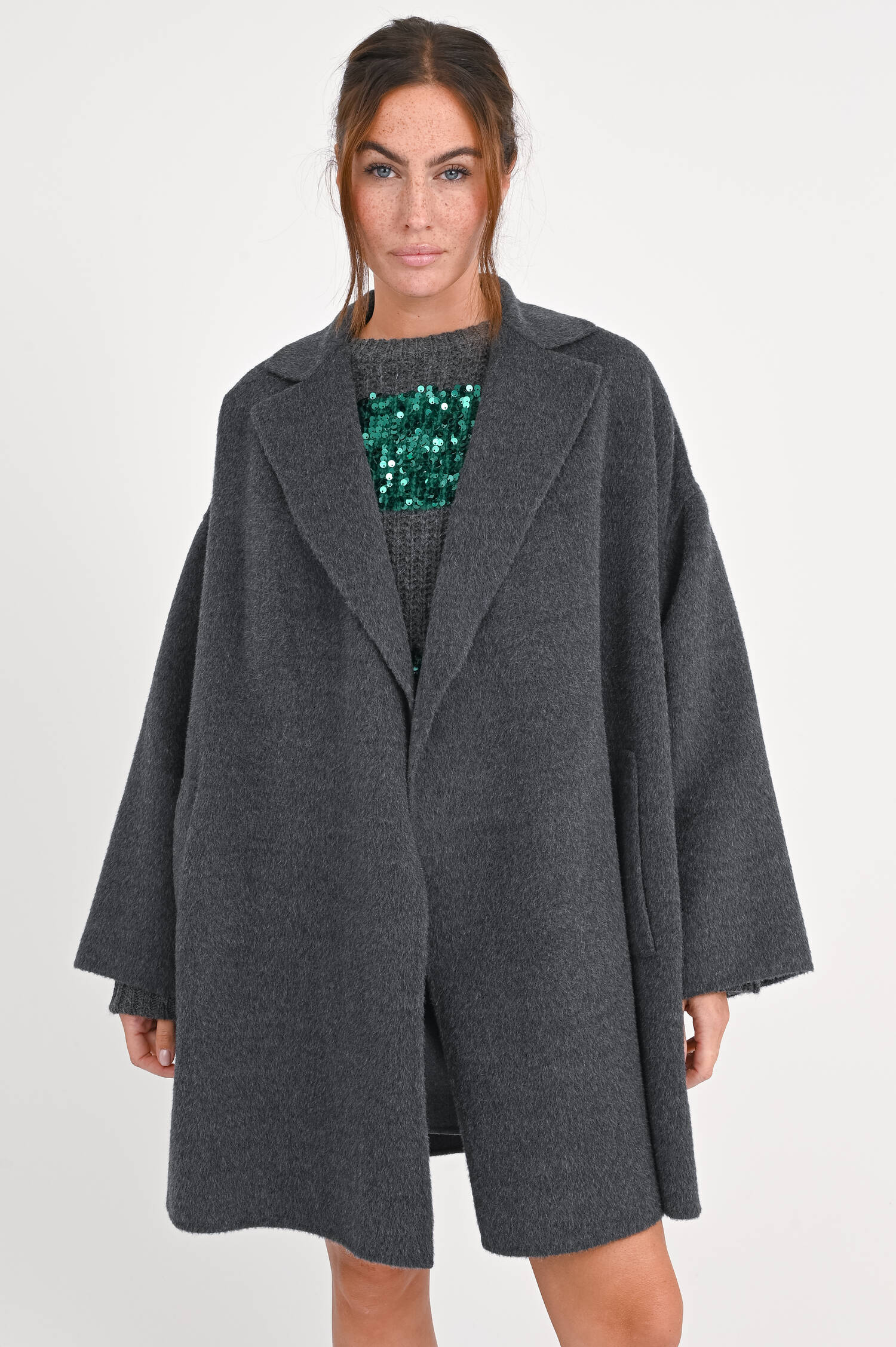 Mantel NELLA aus Wolle in Dunkelgrau