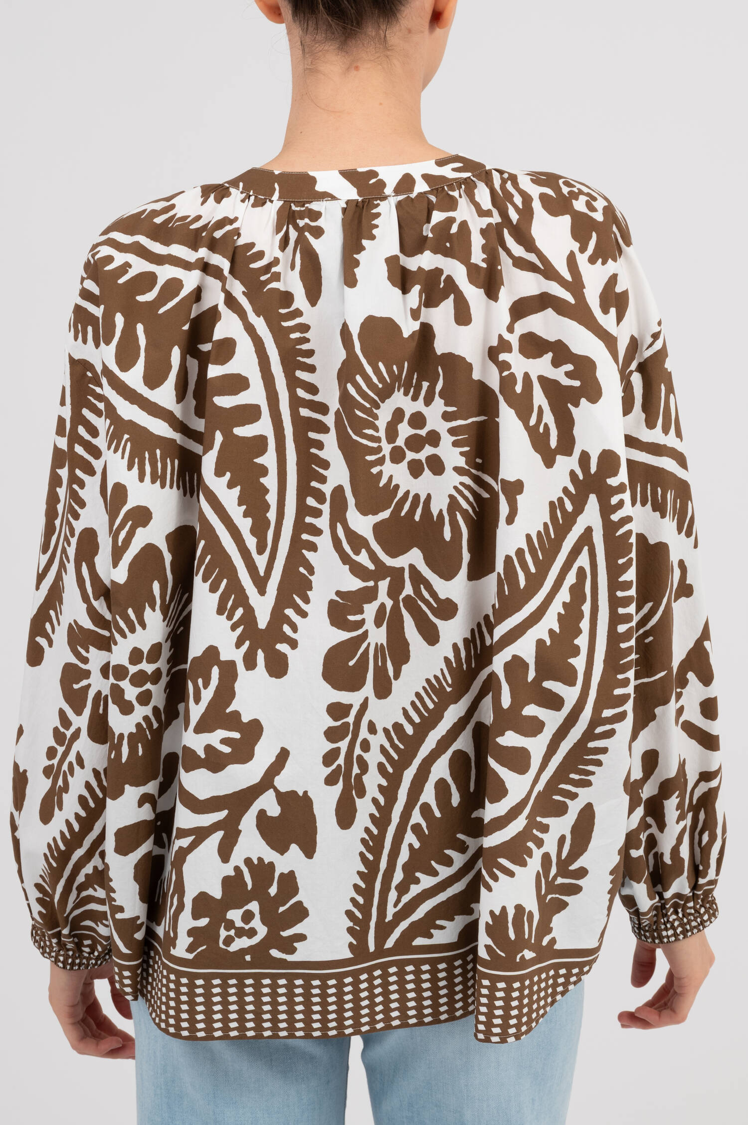 Bluse mit Print in Braun/Weiß