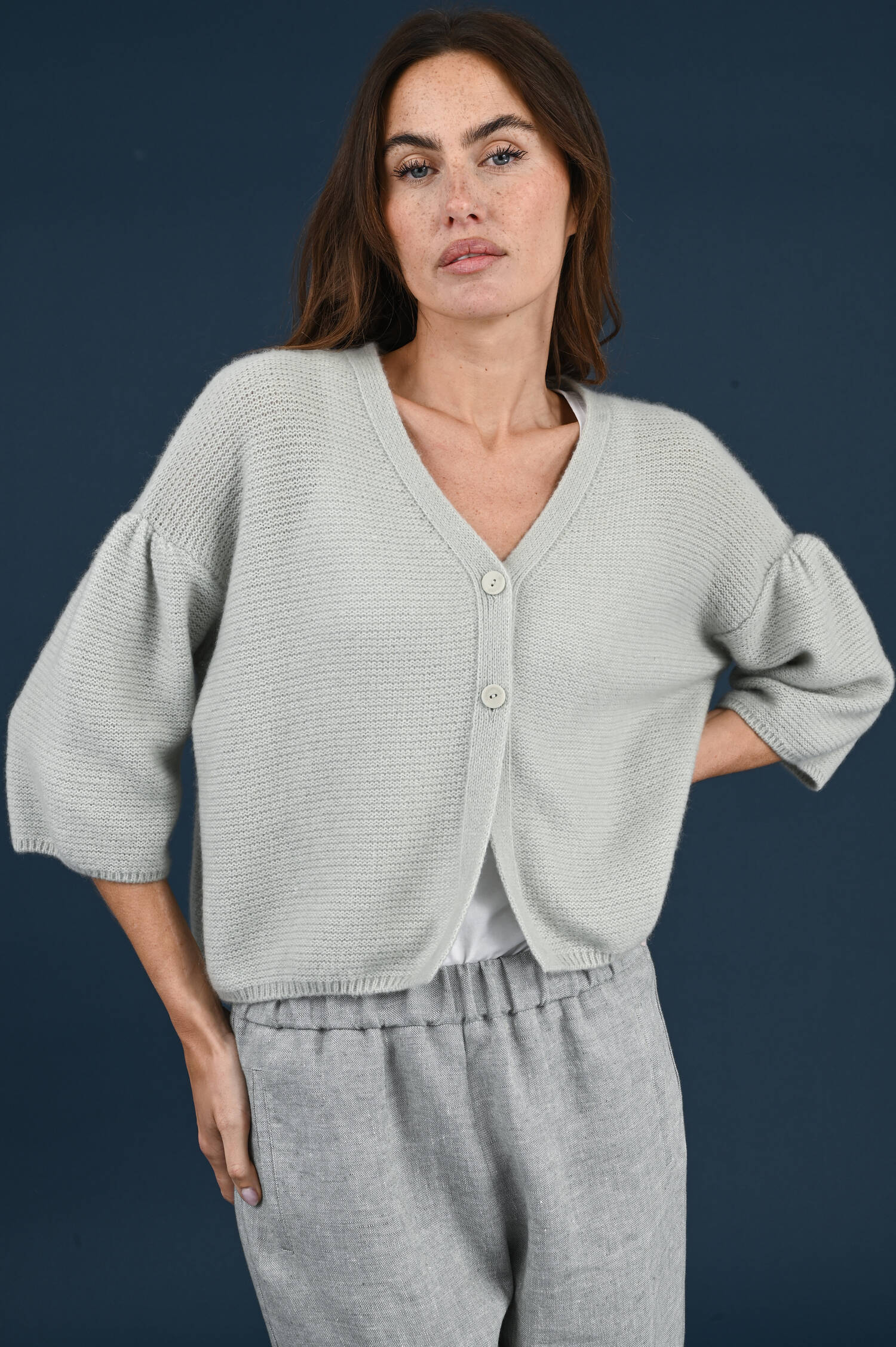 Baumwoll/Cashmere Strickweste in Salbei Baumwoll/Cashmere Strickweste in Salbei