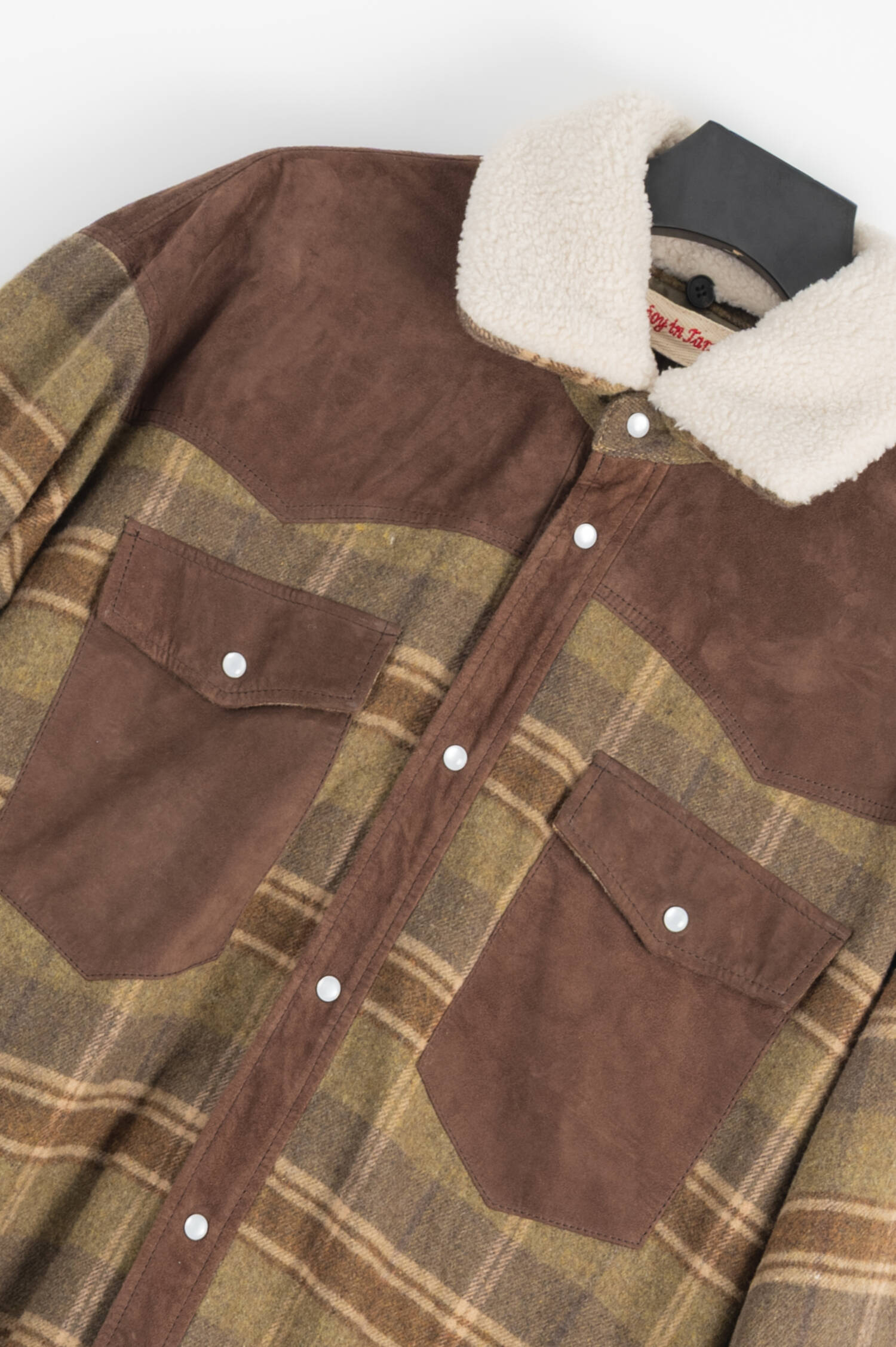 Teddy-Flanell-Veloursleder-Jacke in Oliv