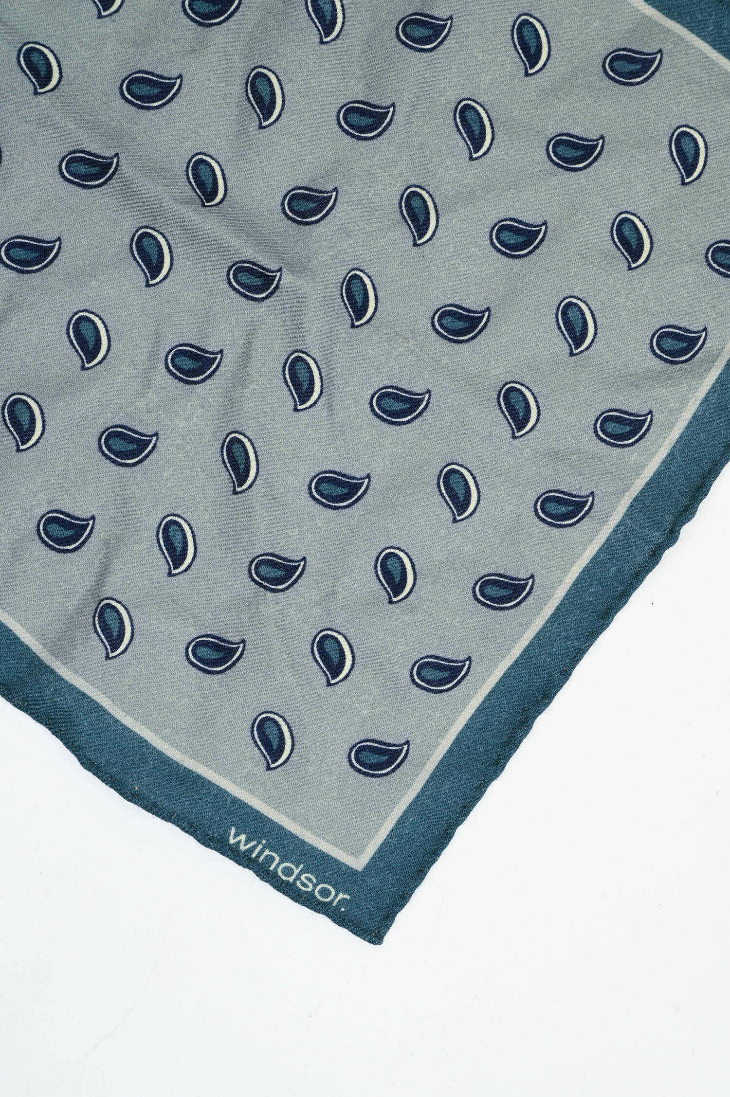 Einstecktuch aus Schurwolle in Petrol/Grau 