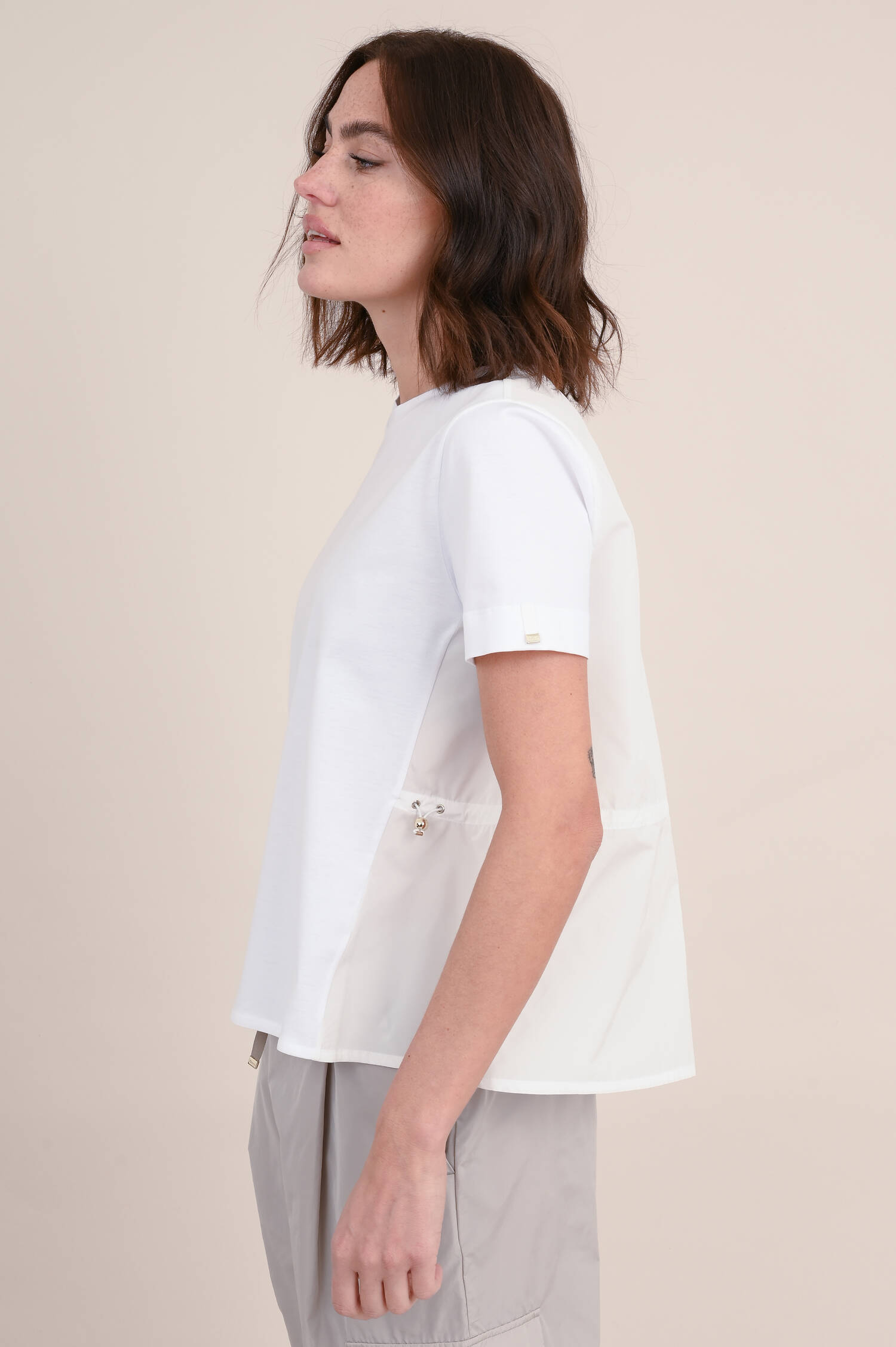 Shirt mit Taft-Einsatz in Weiß