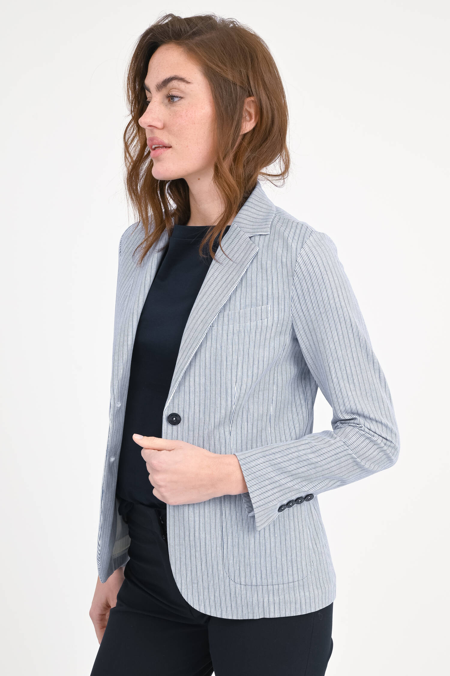 Gestreifter Jersey-Blazer in Blau/Weiß