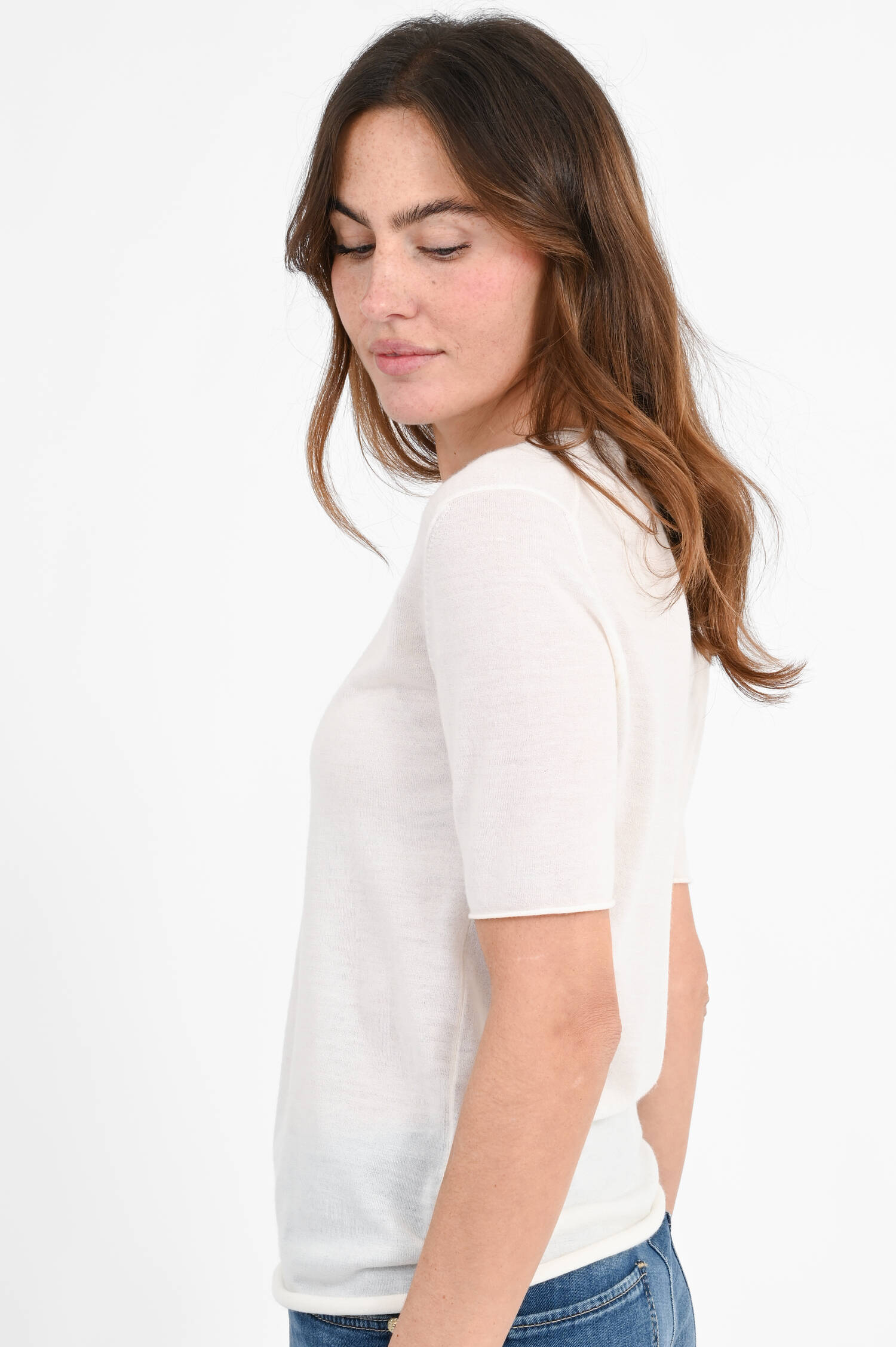 Kurzarm Cashmere Shirt ARI in Ivory