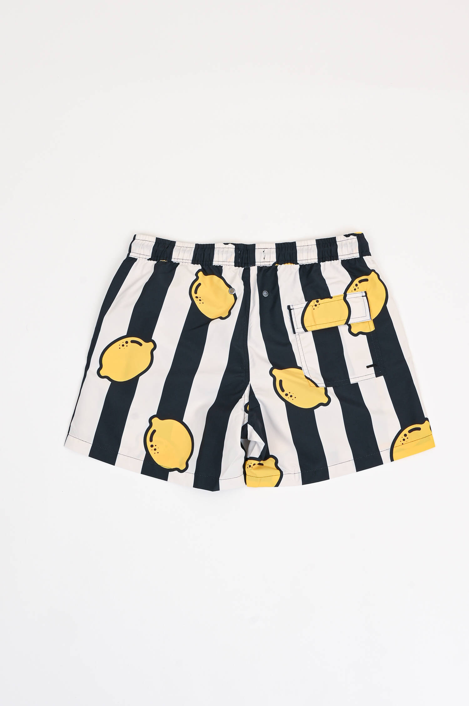 Gestreifte Badehose mit Zitronen in Schwarz/Weiß