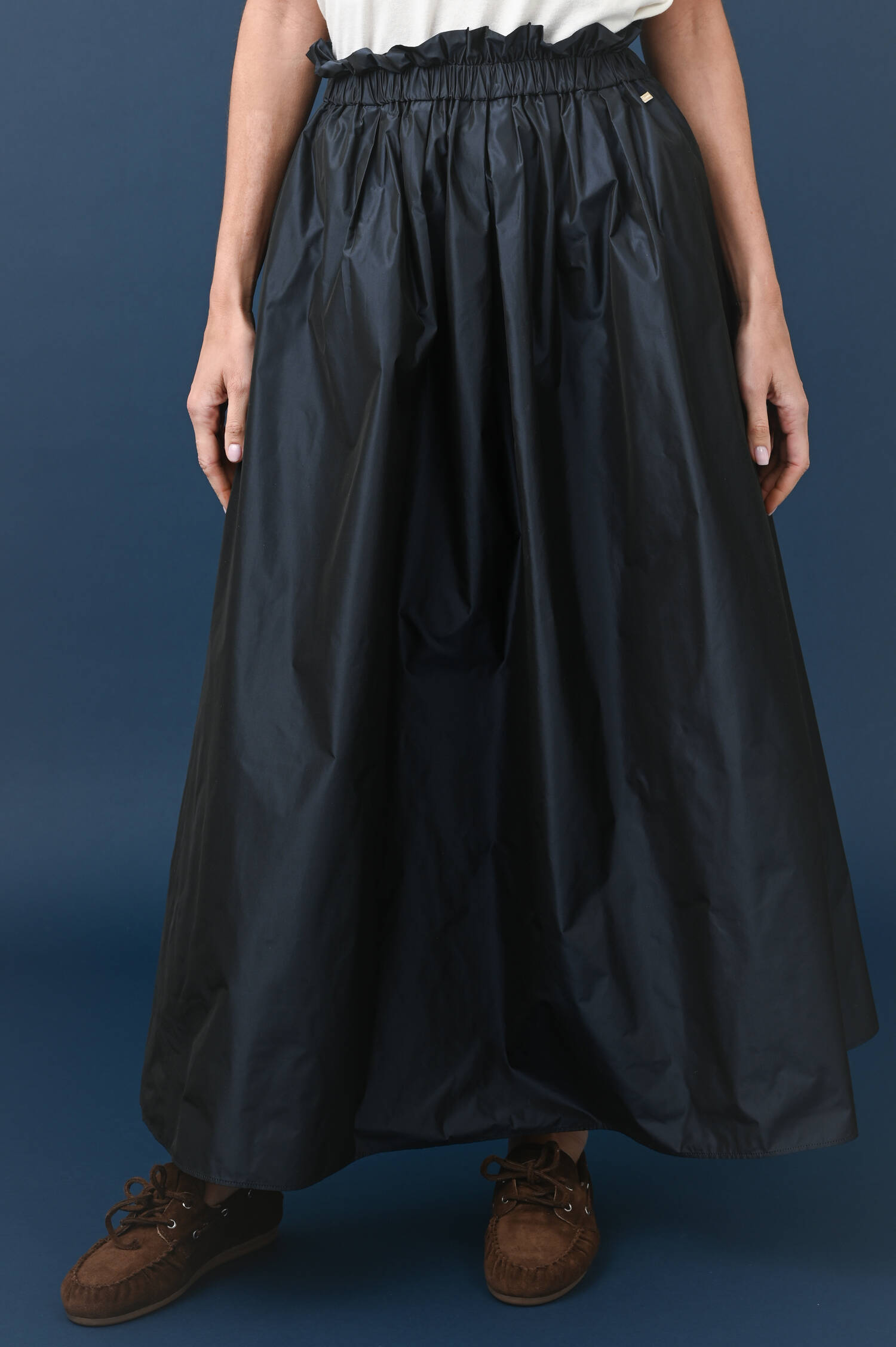 Midirock mit Rüschen am Bund in Blau