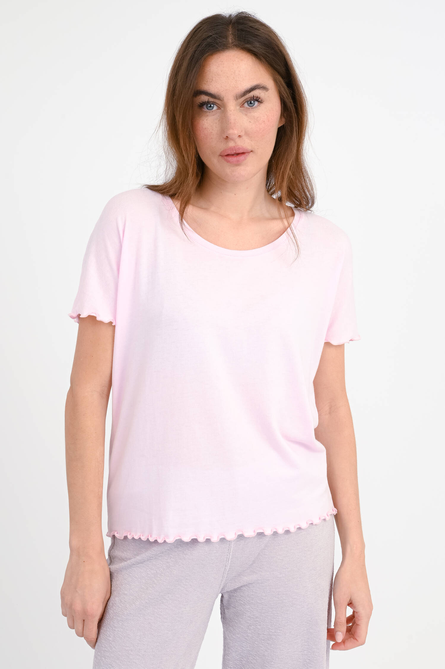 Shirt ADELA mit Rüschensaum in Rosa