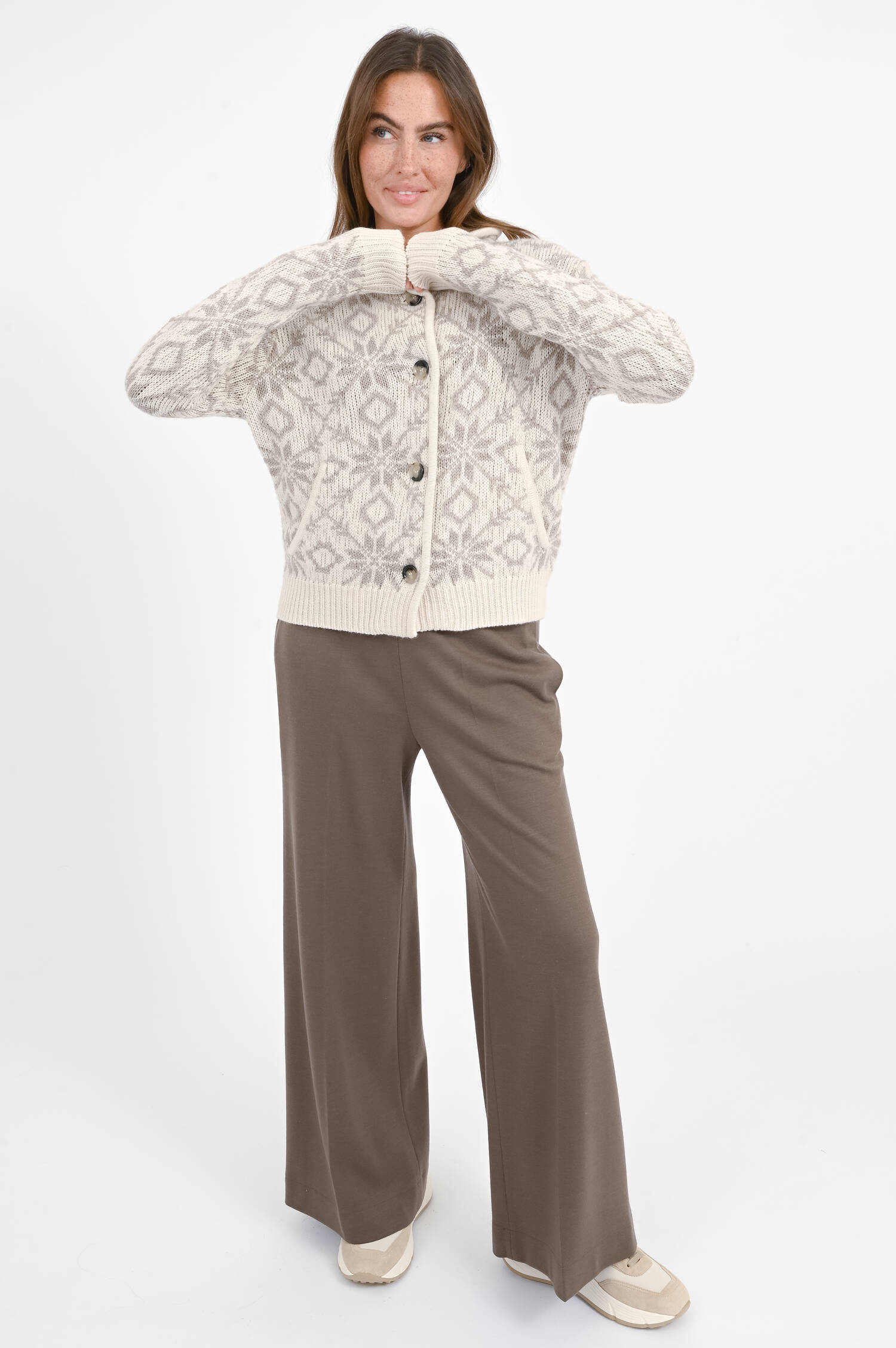 Norweger-Strickweste in Creme/Taupe