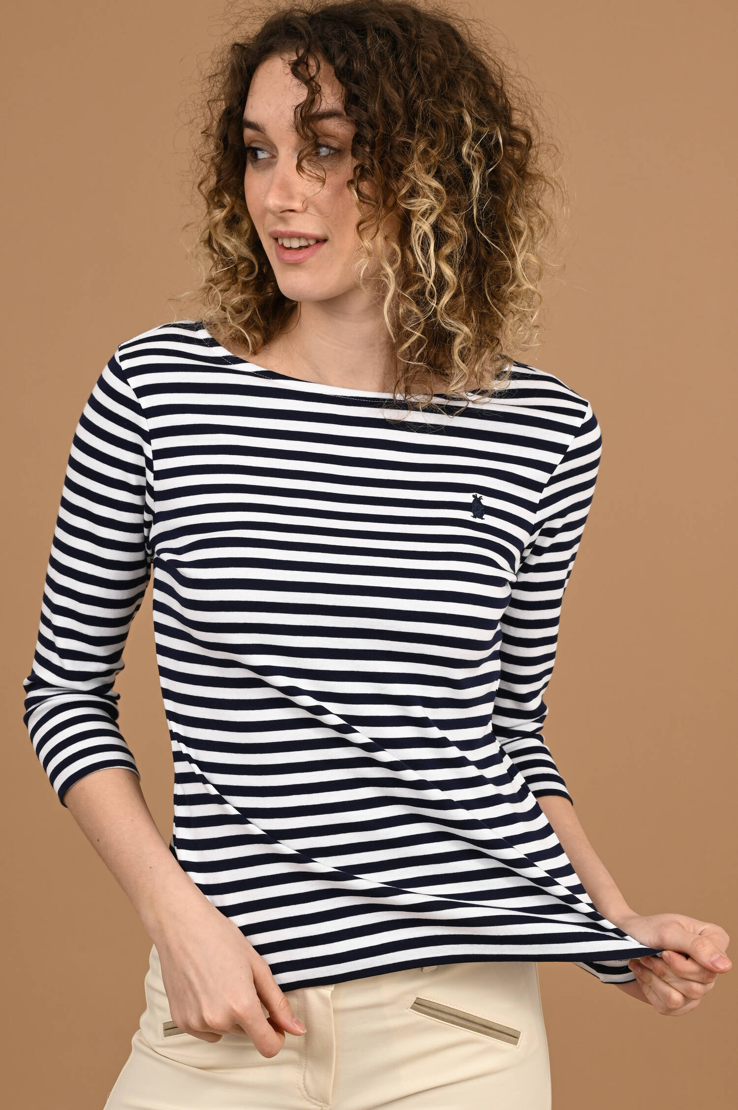 Langarm Streifen Shirt in Blau/Weiß