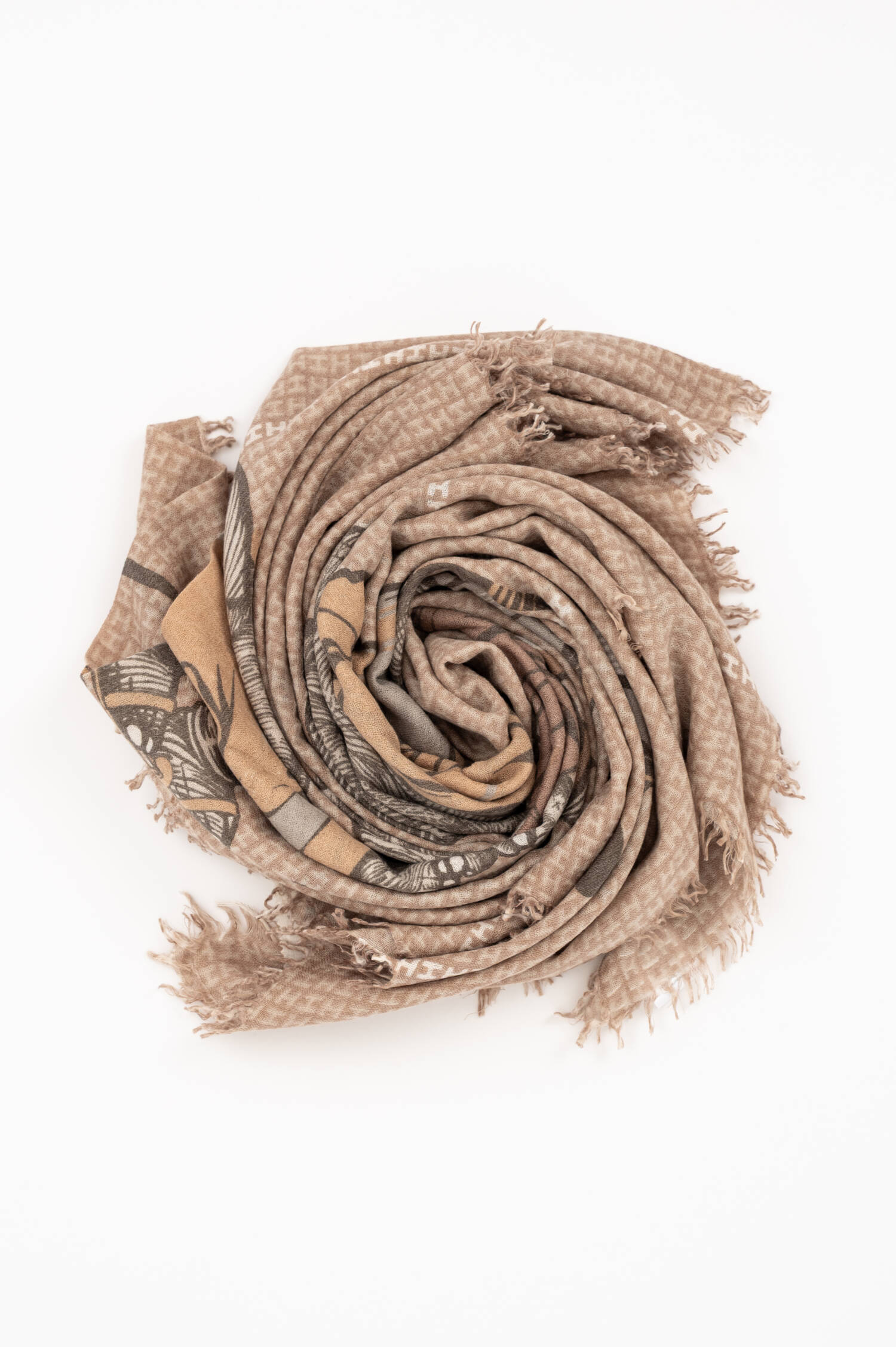 Cashmere-Mix-Schal mit Print in Beige/Blau Cashmere-Mix-Schal mit Print in Beige/Blau